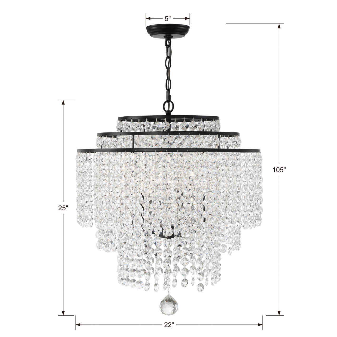 CRYSTORAMA GAB-B7305-MK Gabrielle 6 Light Matte Black Chandelier