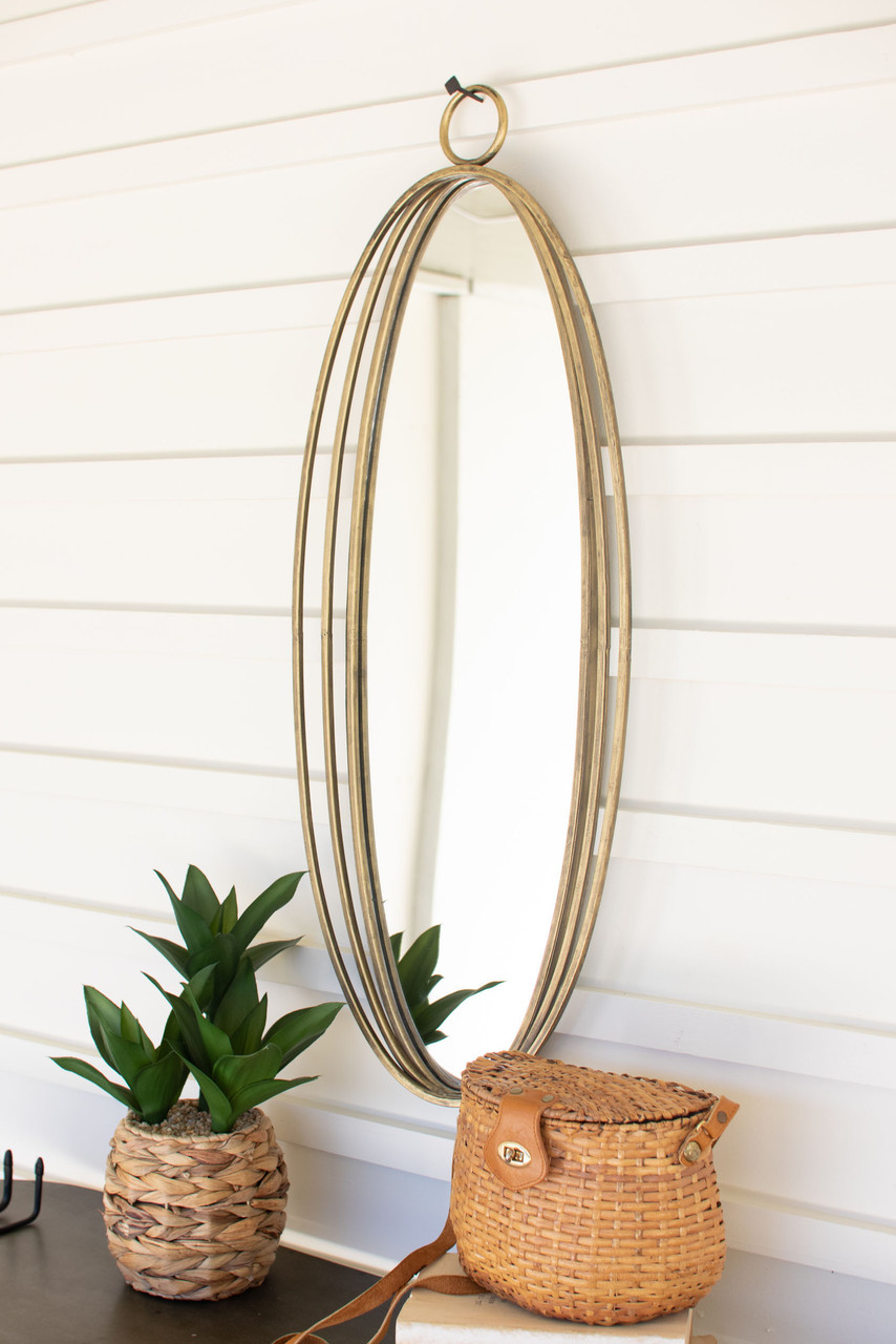 KALALOU CLL2617 TALL OVAL ANTIQUE BRASS MIRROR