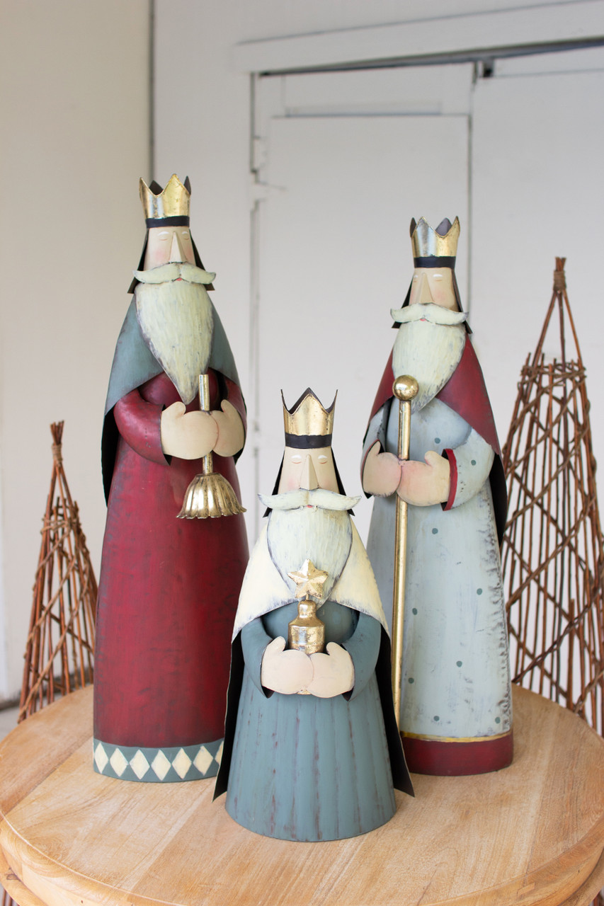 KALALOU CHE1400 SET OF THREE PAINTED METAL KINGS