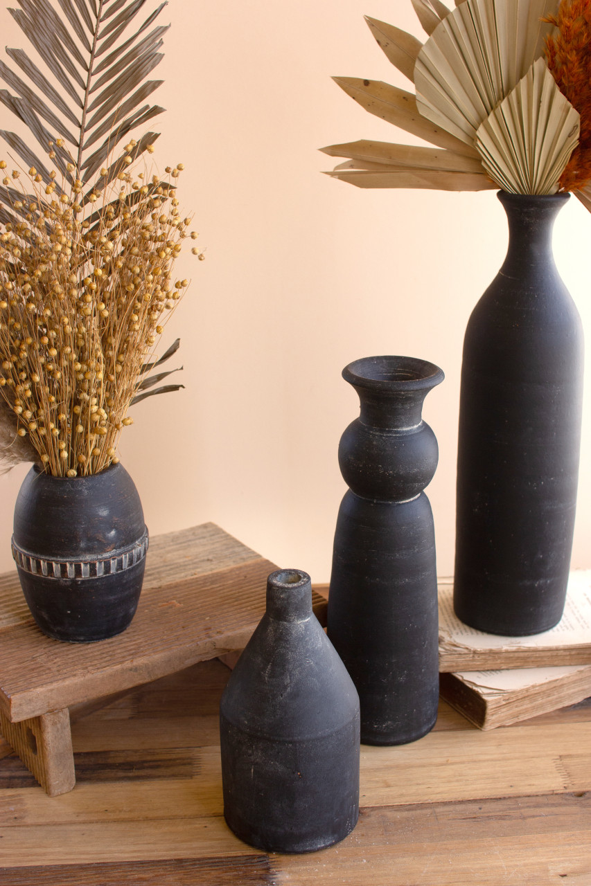 KALALOU H4126 SET OF FIVE MODERN BLACK CLAY VASES