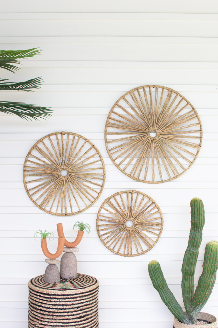 KALALOU A6316 SET OF THREE ROUND SEAGRASS WALL ART