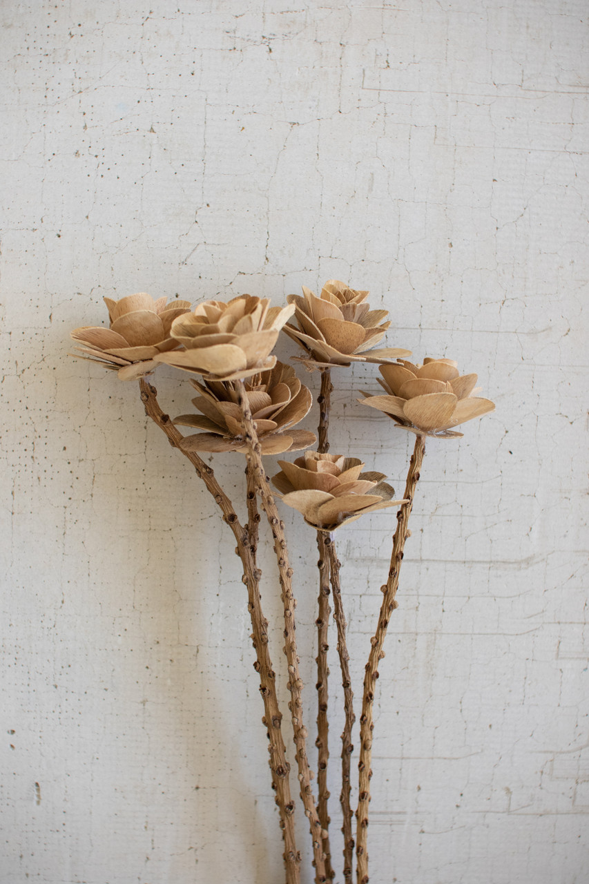 KALALOU NSBE1018 BUNDLE OF 6 WOODEN DECO ROSES ON STEMS