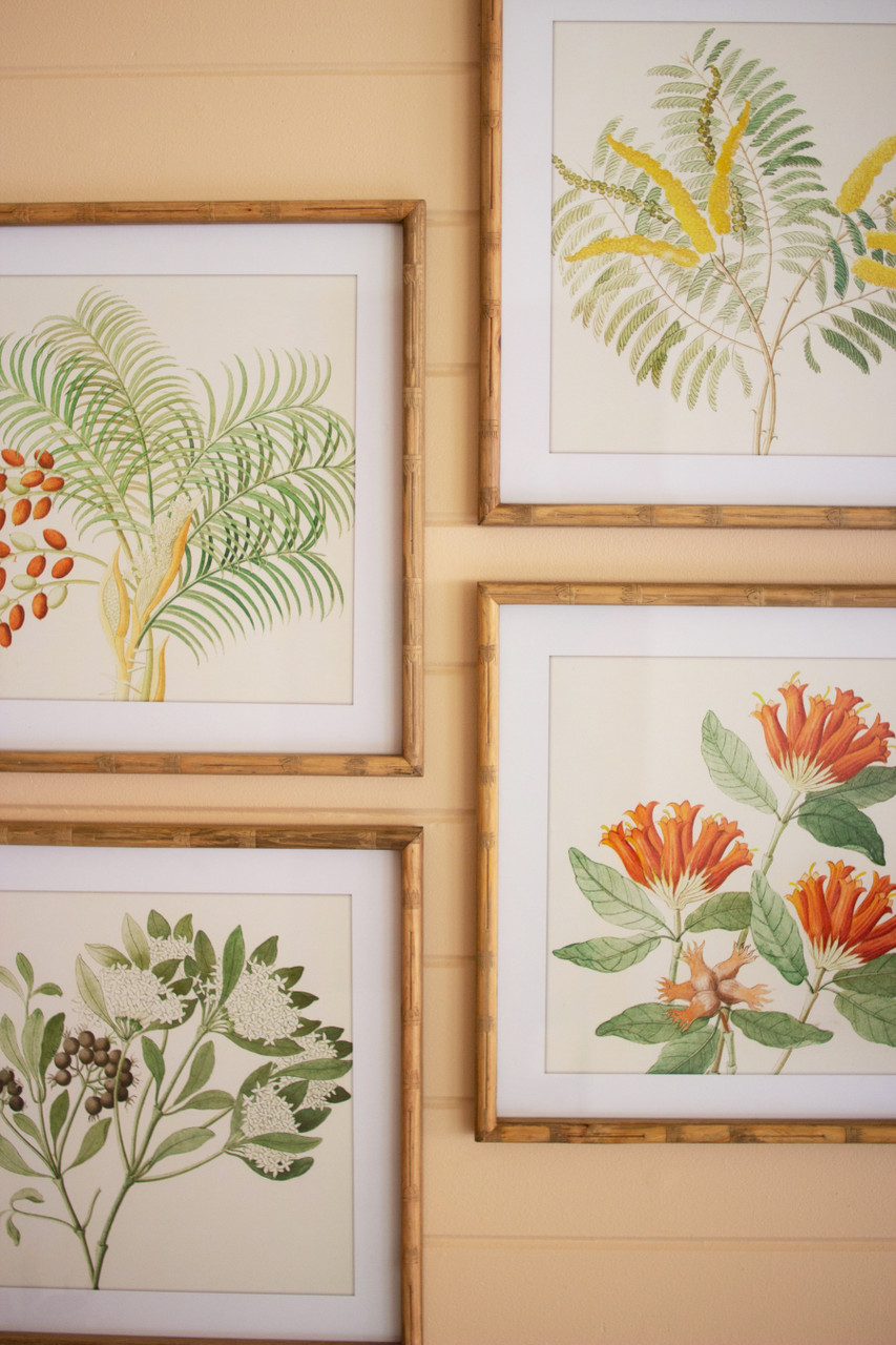 KALALOU CHH1393 SET OF FOUR FLOWER PRINTS UNDER GLASS