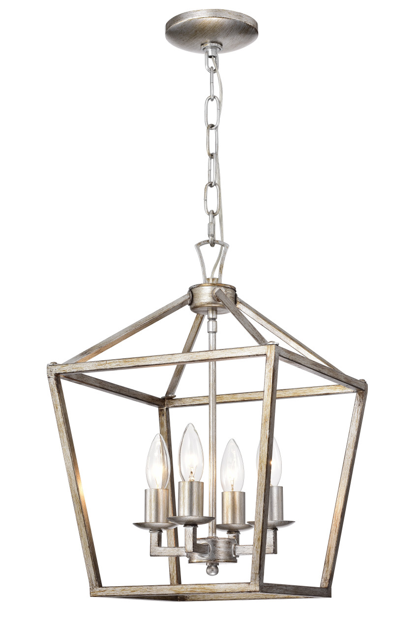 WAREHOUSE OF TIFFANY'S PD006/4AS Cohen 18 in. 4-Light Indoor Antique Silver Finish Chandelier with Light Kit