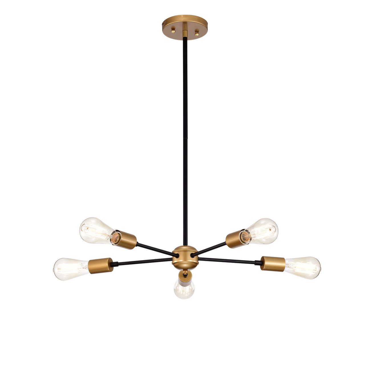 WAREHOUSE OF TIFFANY'S 2005/5PB Brent 21.7 in. 5-Light Indoor Matte Black and Gold Finish Chandelier with Light Kit