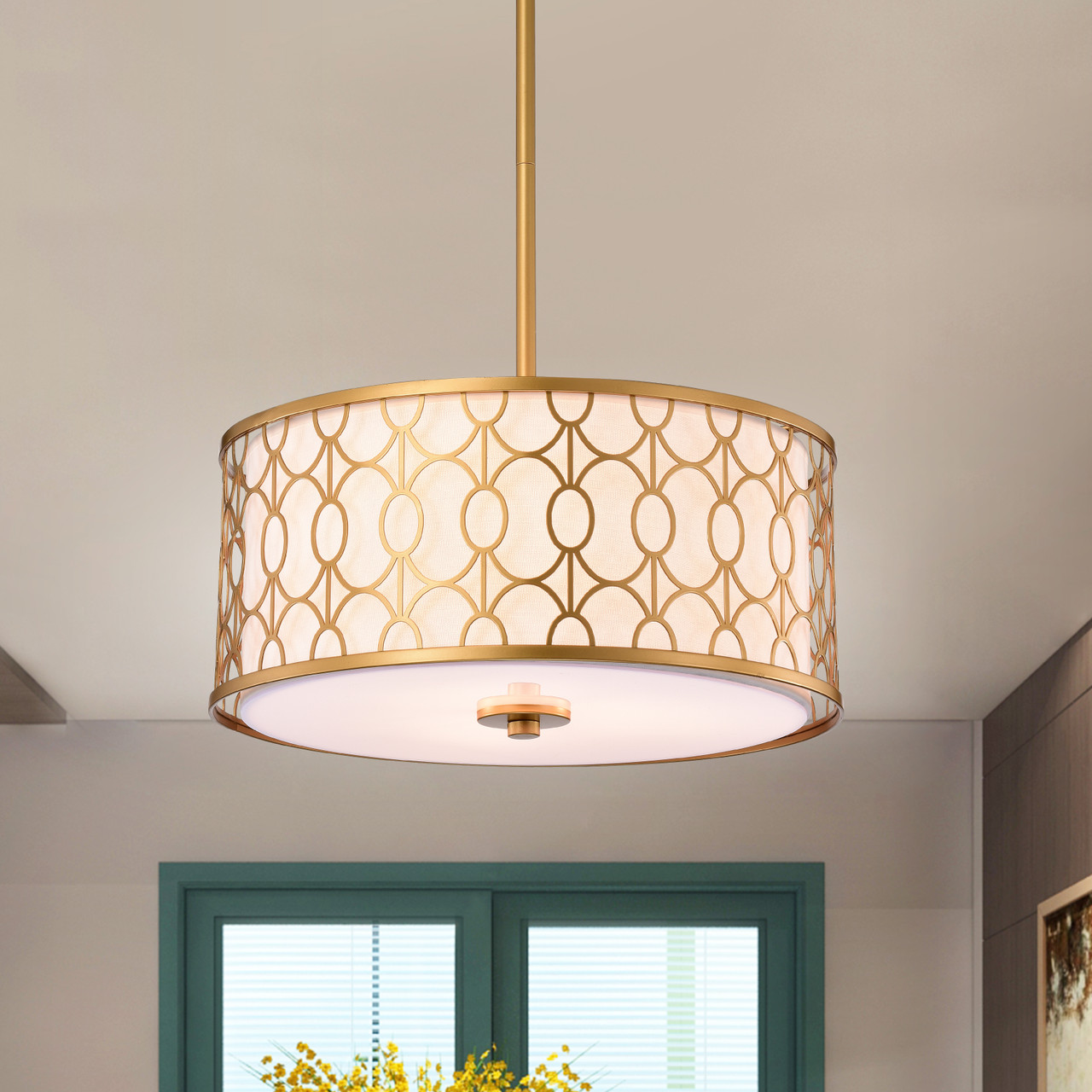 WAREHOUSE OF TIFFANY'S HM245/3MG Corrigan 14 in. 3-Light Indoor Matte Gold Finish Chandelier with Light Kit