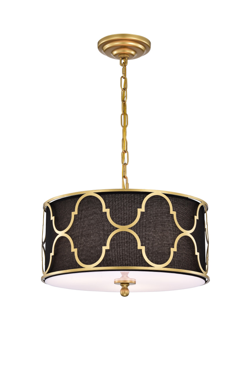 WAREHOUSE OF TIFFANY'S HM162/3 Marcelo 16 in. 3-Light Indoor Matte Gold and Black Finish Chandelier with Light Kit