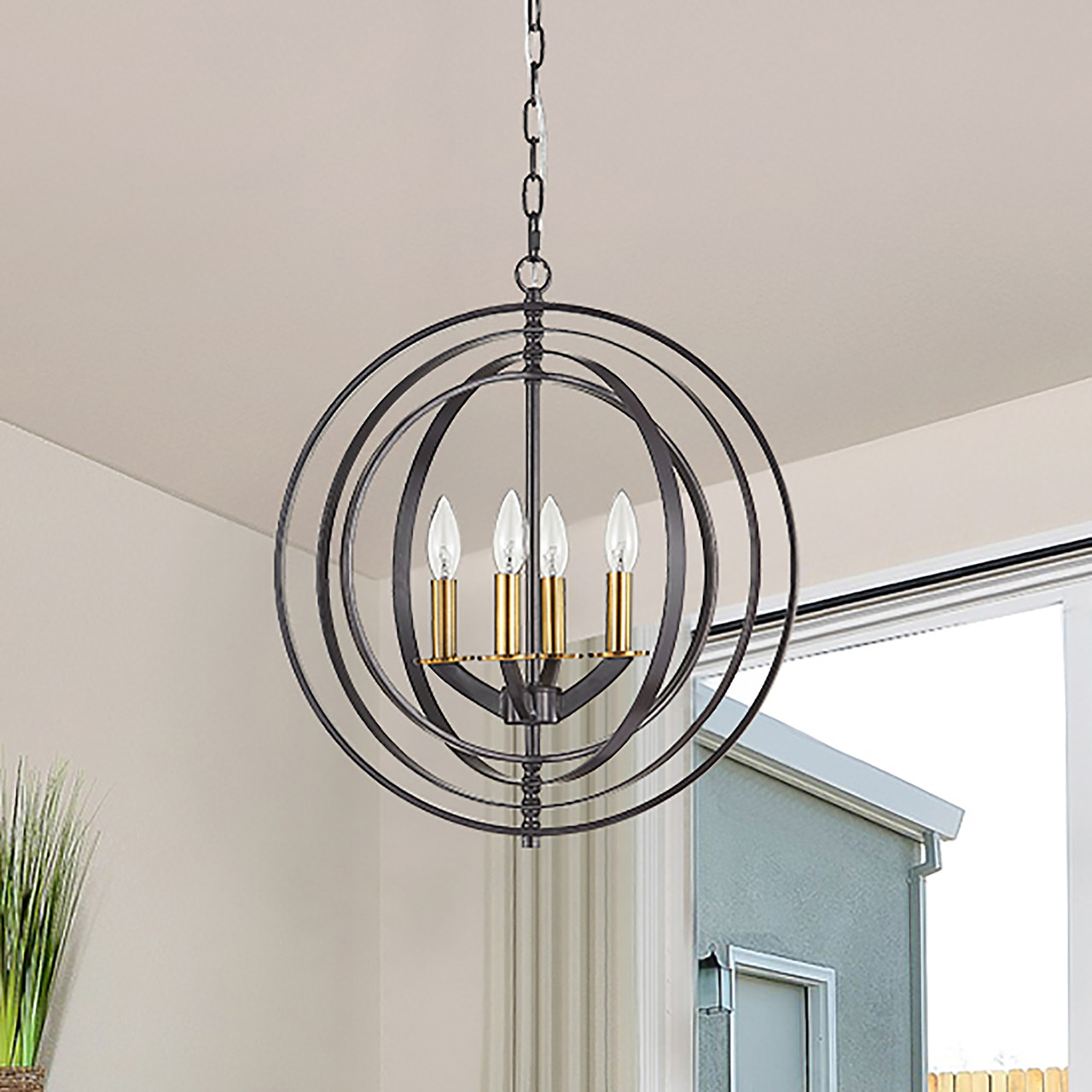WAREHOUSE OF TIFFANY'S P2222-4 Jayce 18 in. 4-Light Indoor Bronze and Gold Finish Chandelier with Light Kit
