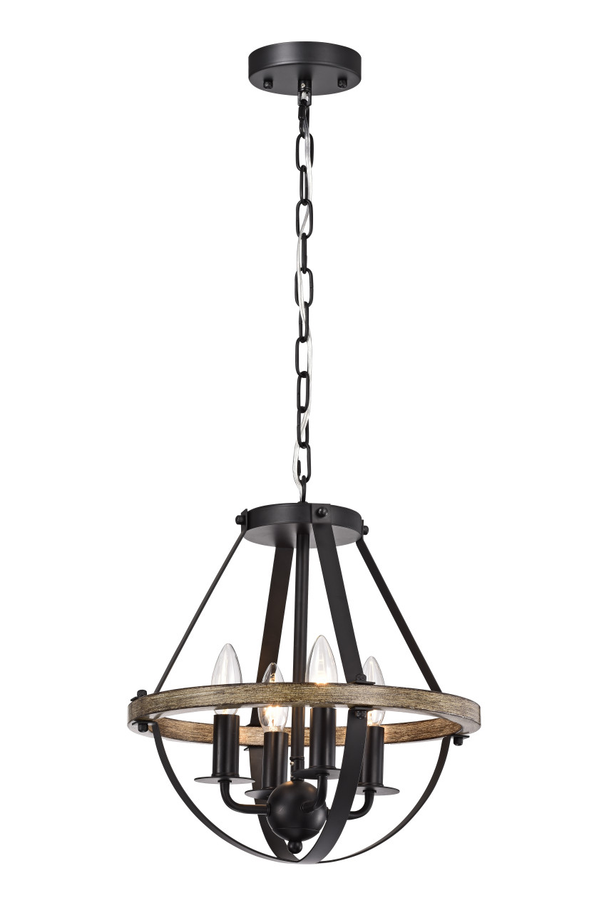 WAREHOUSE OF TIFFANY'S MD04/4 Benny 14 in. 4-Light Indoor Matte Black Finish Chandelier with Light Kit