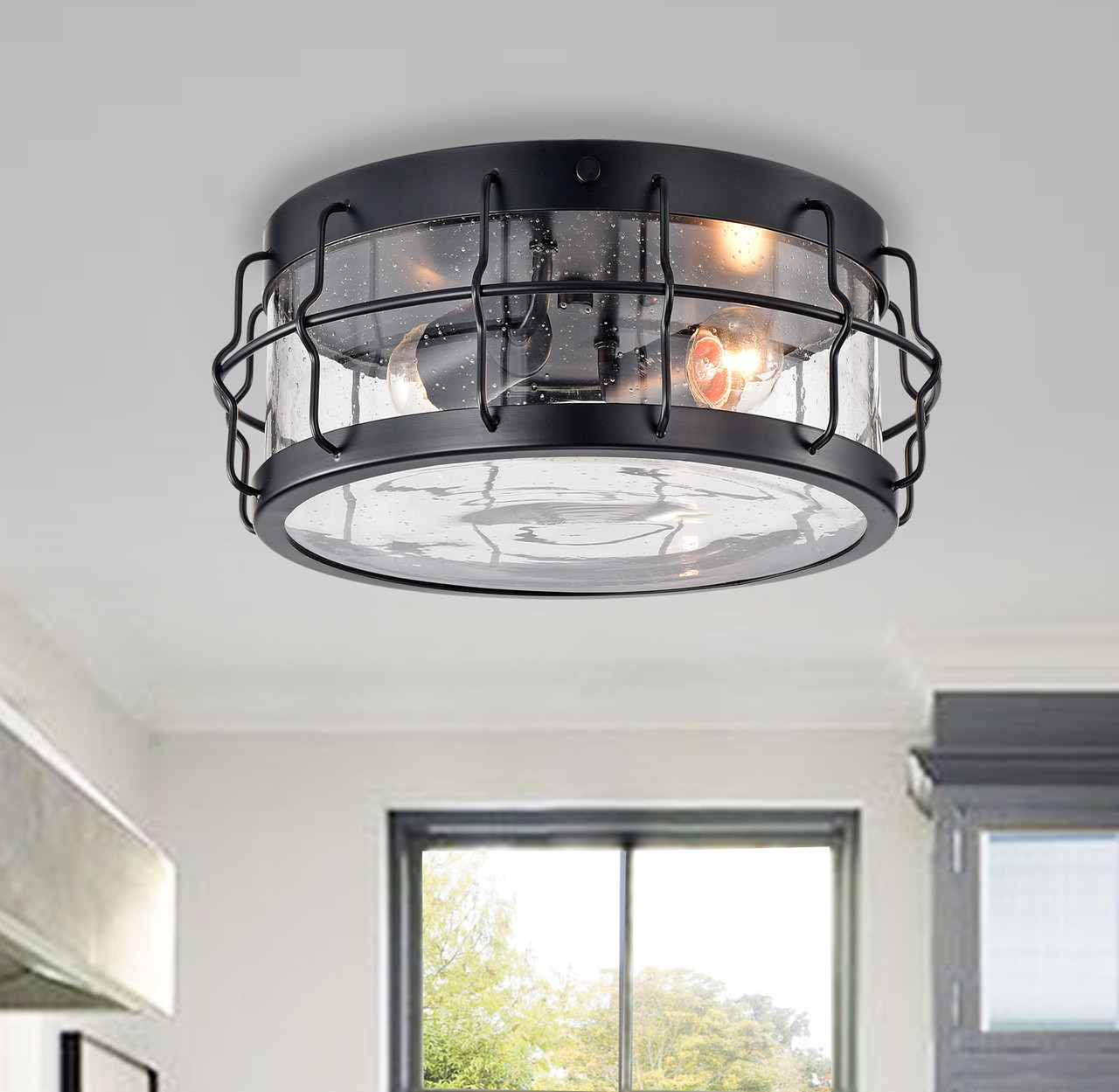 WAREHOUSE OF TIFFANY'S CM136/2 Yinat 14.17 in. 2-LightIndoor Black Finish Chandelier with Light Kit