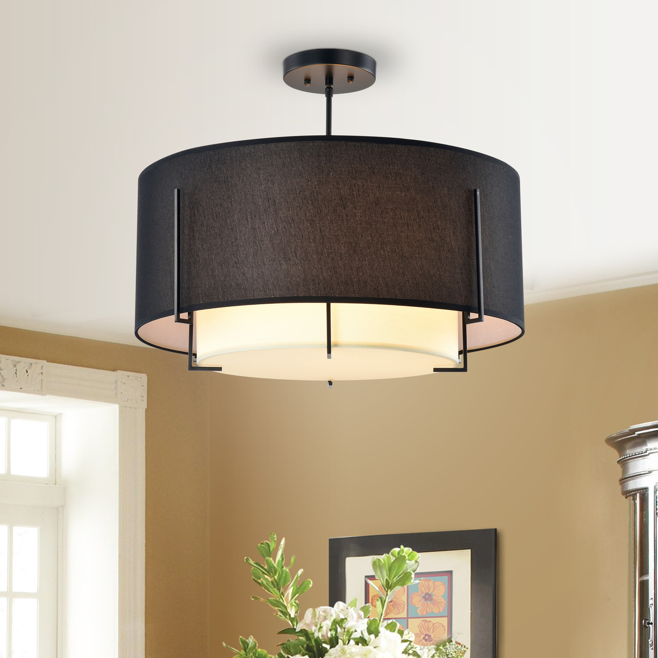 WAREHOUSE OF TIFFANY'S CM148/5 Fazlo 24.41 in. 5-Light Indoor Black Finish Chandelier with Light Kit