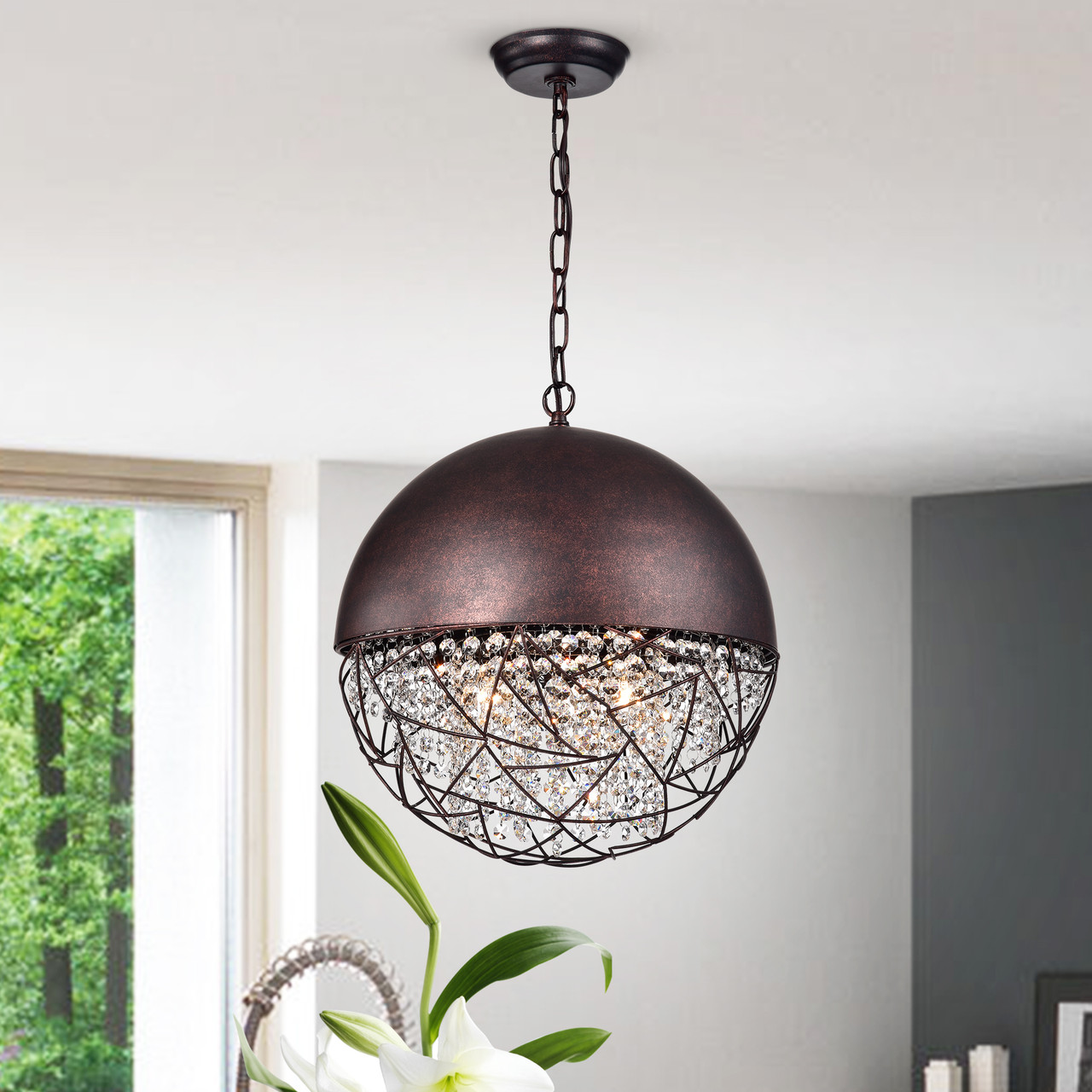 WAREHOUSE OF TIFFANY'S IMP57A/3AC Havira 15.75 in. 3-Light Indoor Antique Copper Finish Chandelier with Light Kit