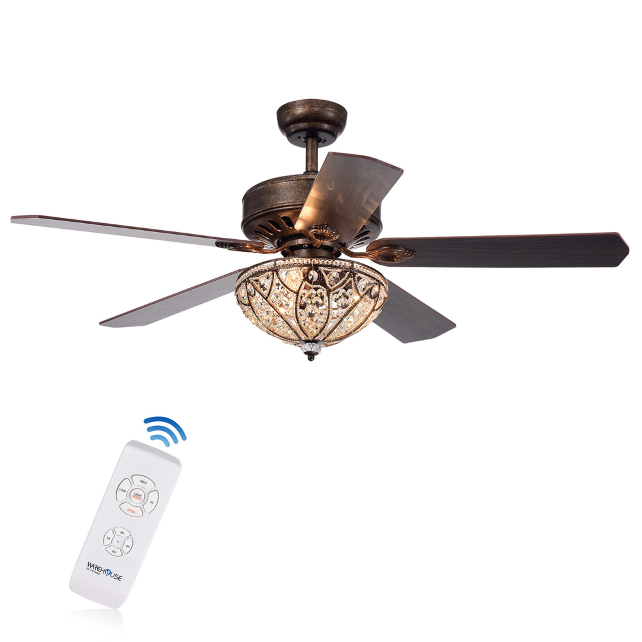 WAREHOUSE OF TIFFANY'S CFL-8353REMO/RB Gliska 20.12 in. 3-Light Indoor Bronze Finish Remote Controlled Ceiling Fan with Light Kit