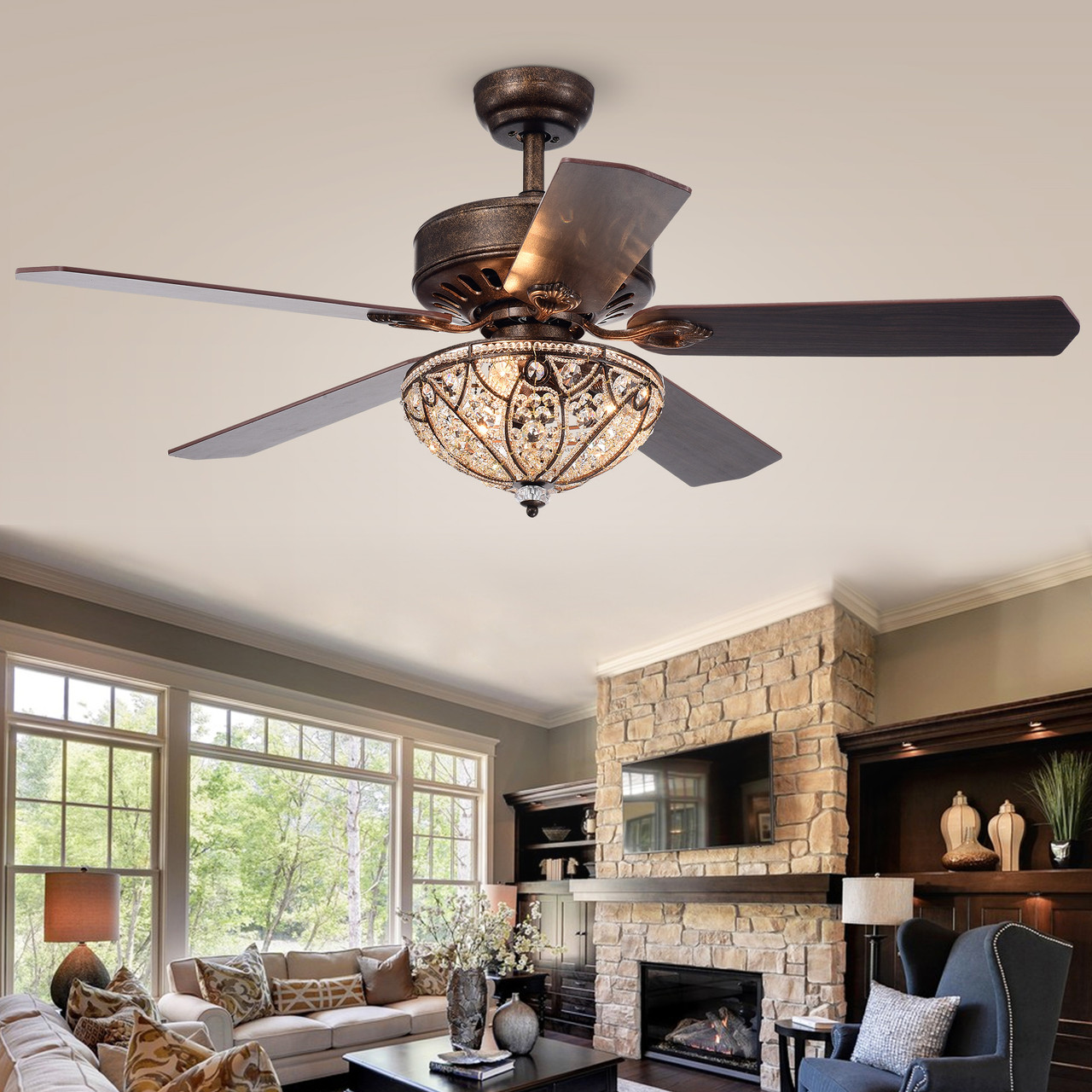 WAREHOUSE OF TIFFANY'S CFL-8353REMO/RB Gliska 20.12 in. 3-Light Indoor Bronze Finish Remote Controlled Ceiling Fan with Light Kit