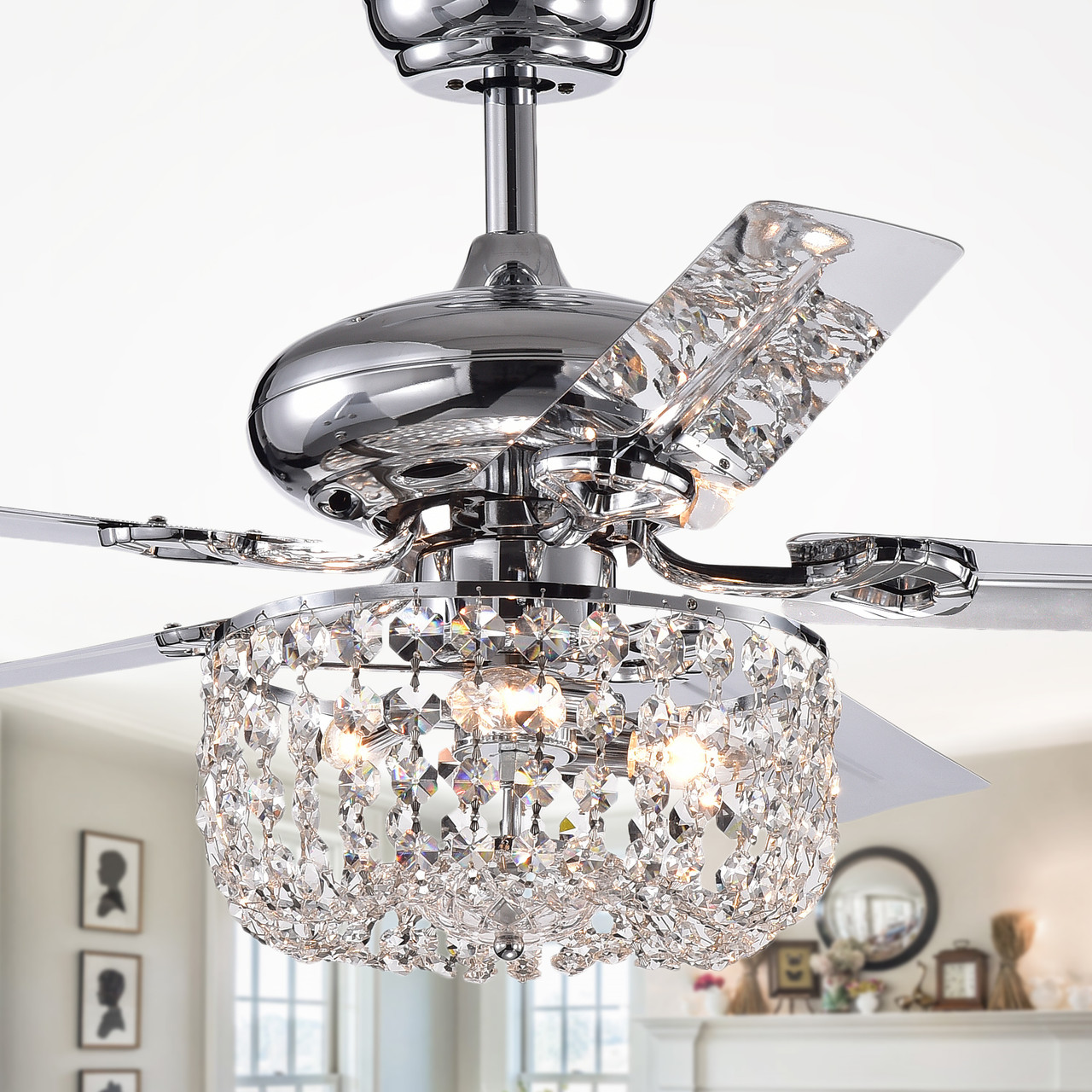 WAREHOUSE OF TIFFANY'S CFL-8110REMO-CHA Silver 49.2 in. 3-Light Indoor Chrome Finish Remote Controlled Ceiling Fan with Light Kit