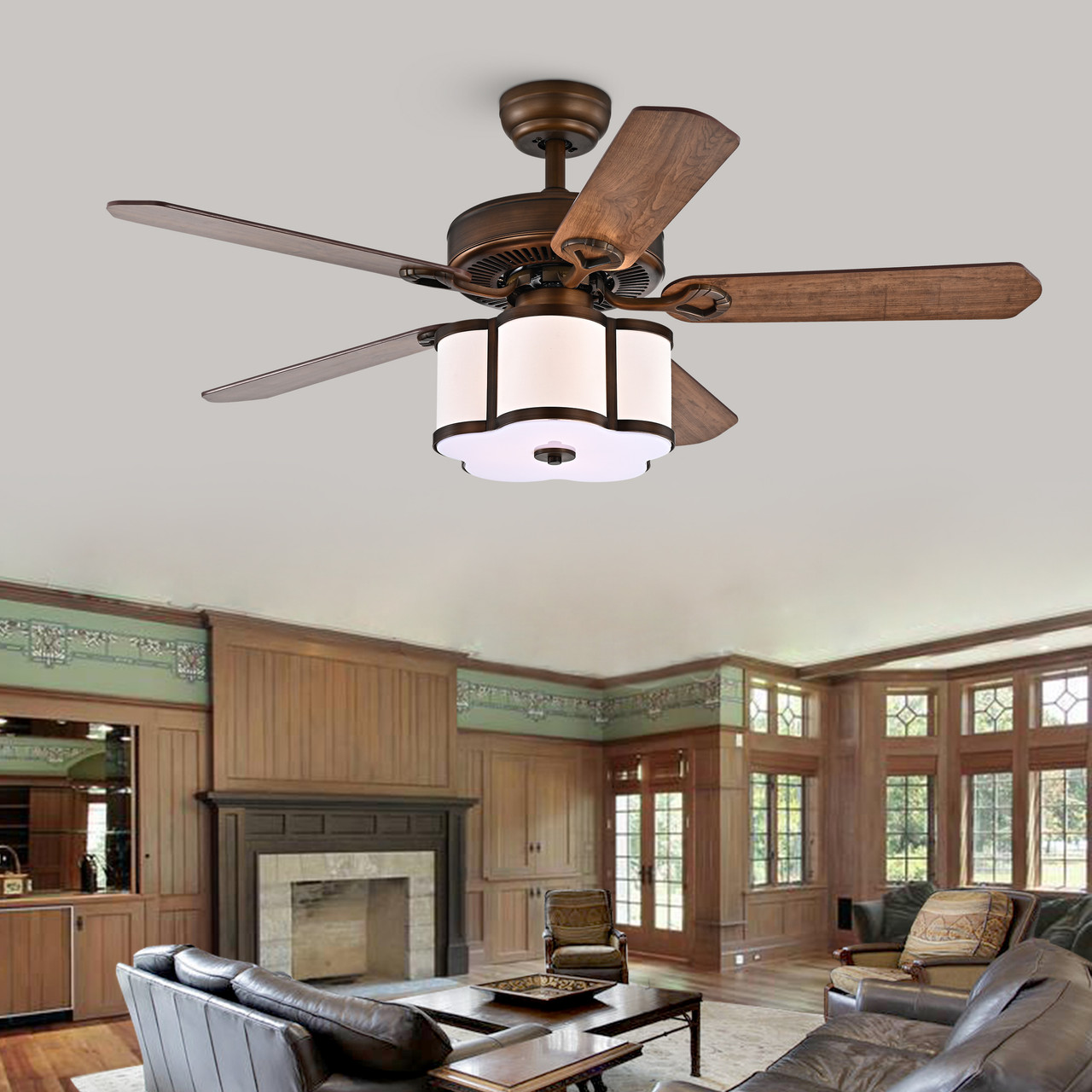 WAREHOUSE OF TIFFANY'S CFL-8437SB Geloy 20 in. 3-Light Indoor Bronze Finish Remote Controlled Ceiling Fan with Light Kit