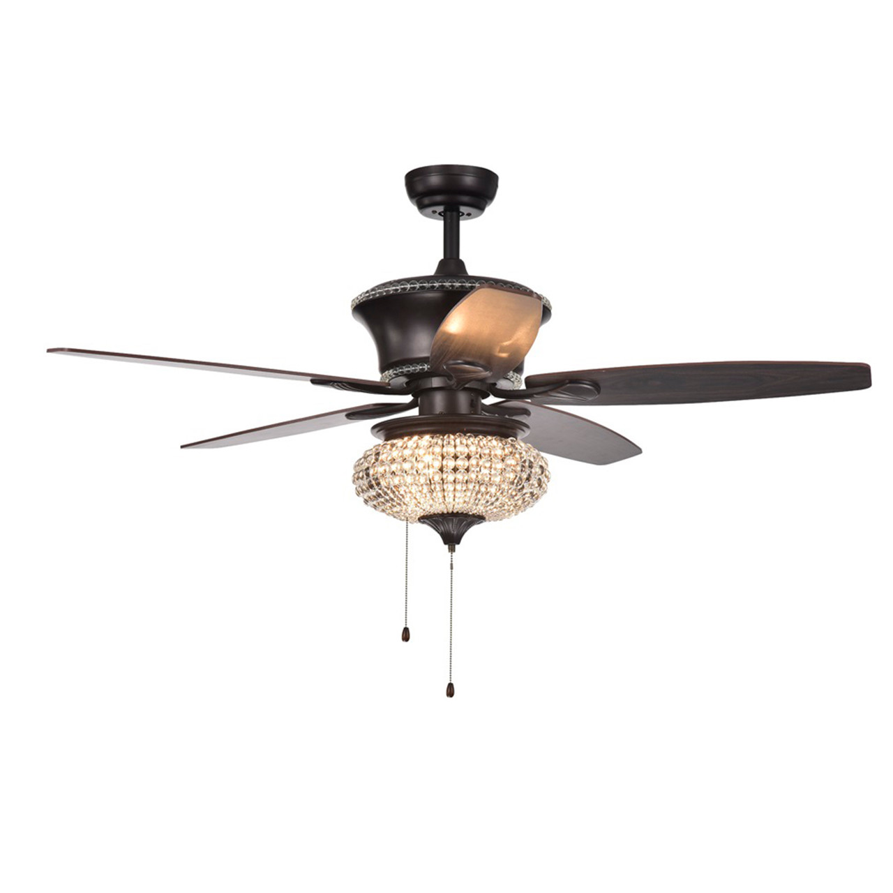 WAREHOUSE OF TIFFANY'S CFL-8305 Vasilisa 15 in. 1-Light Indoor Bronze Finish Hand Pull Chain Ceiling Fan with Light Kit