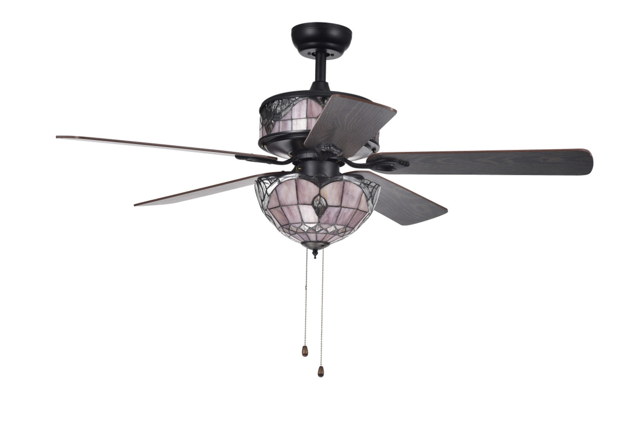 WAREHOUSE OF TIFFANY'S CFL-8285BL Orla 15 in. 4-Light Indoor Black Finish Hand Pull Chain Ceiling Fan with Light Kit