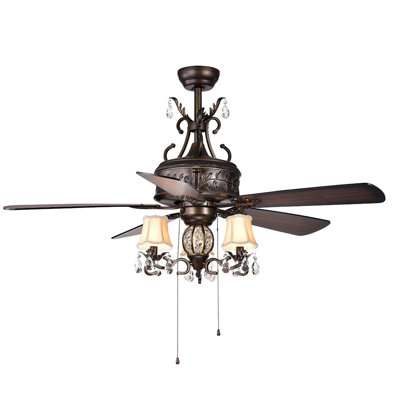 WAREHOUSE OF TIFFANY'S CFL-8211AB Firtha 30 in. 3-Light Indoor Bronze Finish Hand Pull Chain Ceiling Fan with Light Kit