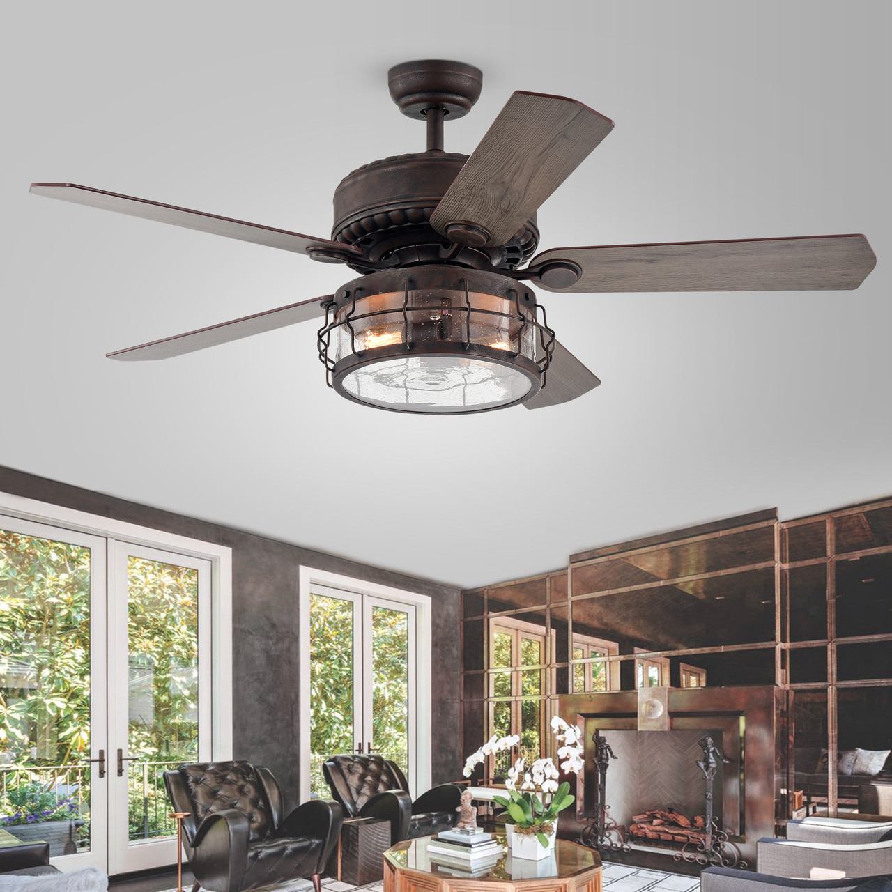 WAREHOUSE OF TIFFANY'S CFL-8435REMO/MB Bobet 52 in. 2-Light Indoor Bronze Finish Remote Controlled Ceiling Fan with Light Kit