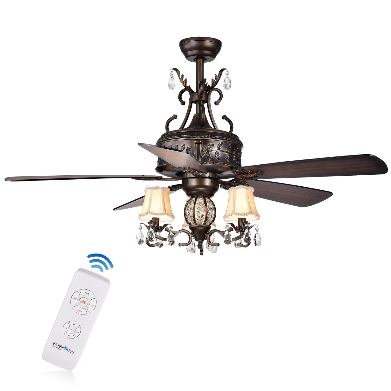 WAREHOUSE OF TIFFANY'S CFL-8211REMO/AB Firtha 52 in. 3-Light Indoor Bronze Finish Remote Controlled Ceiling Fan with Light Kit