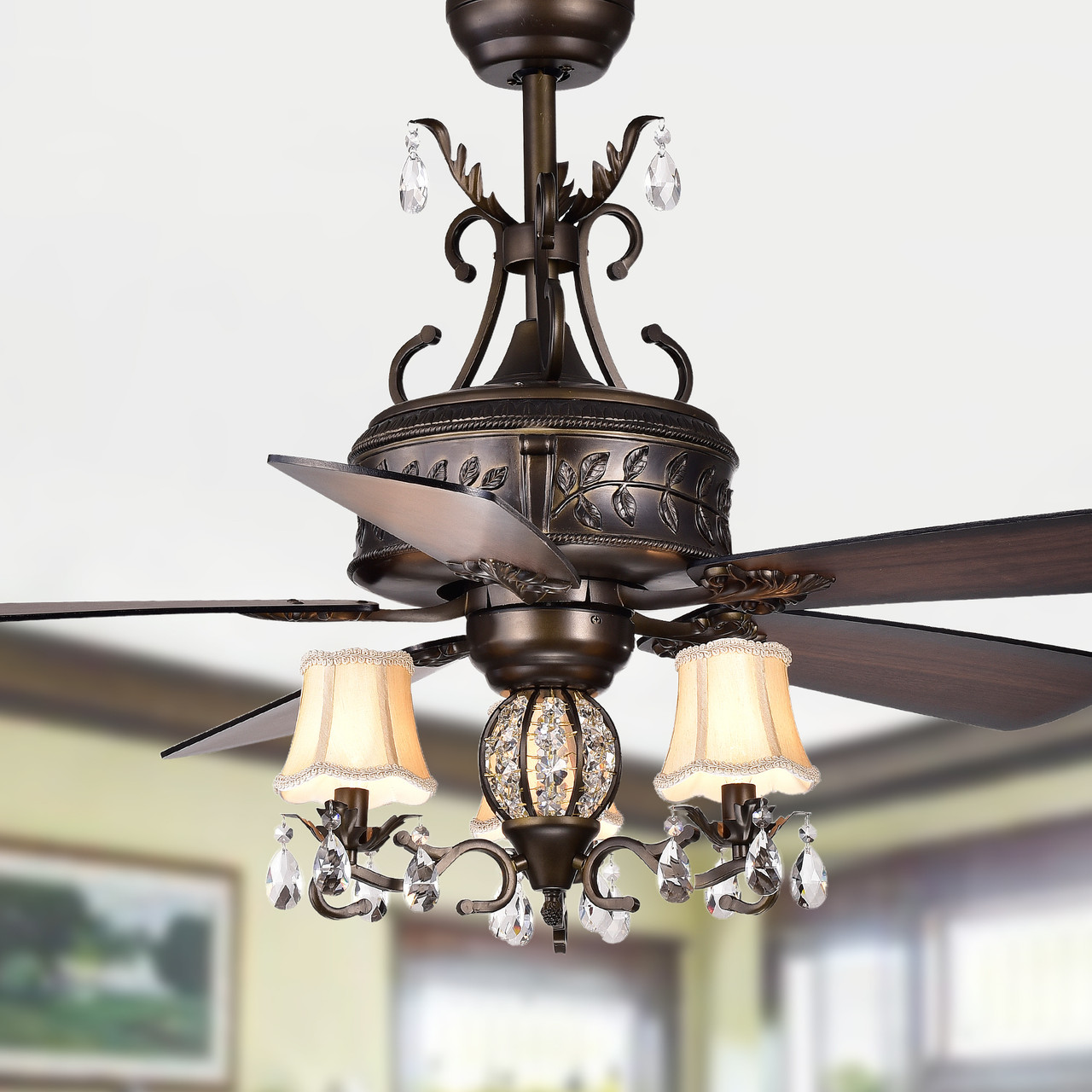 WAREHOUSE OF TIFFANY'S CFL-8211REMO/AB Firtha 52 in. 3-Light Indoor Bronze Finish Remote Controlled Ceiling Fan with Light Kit