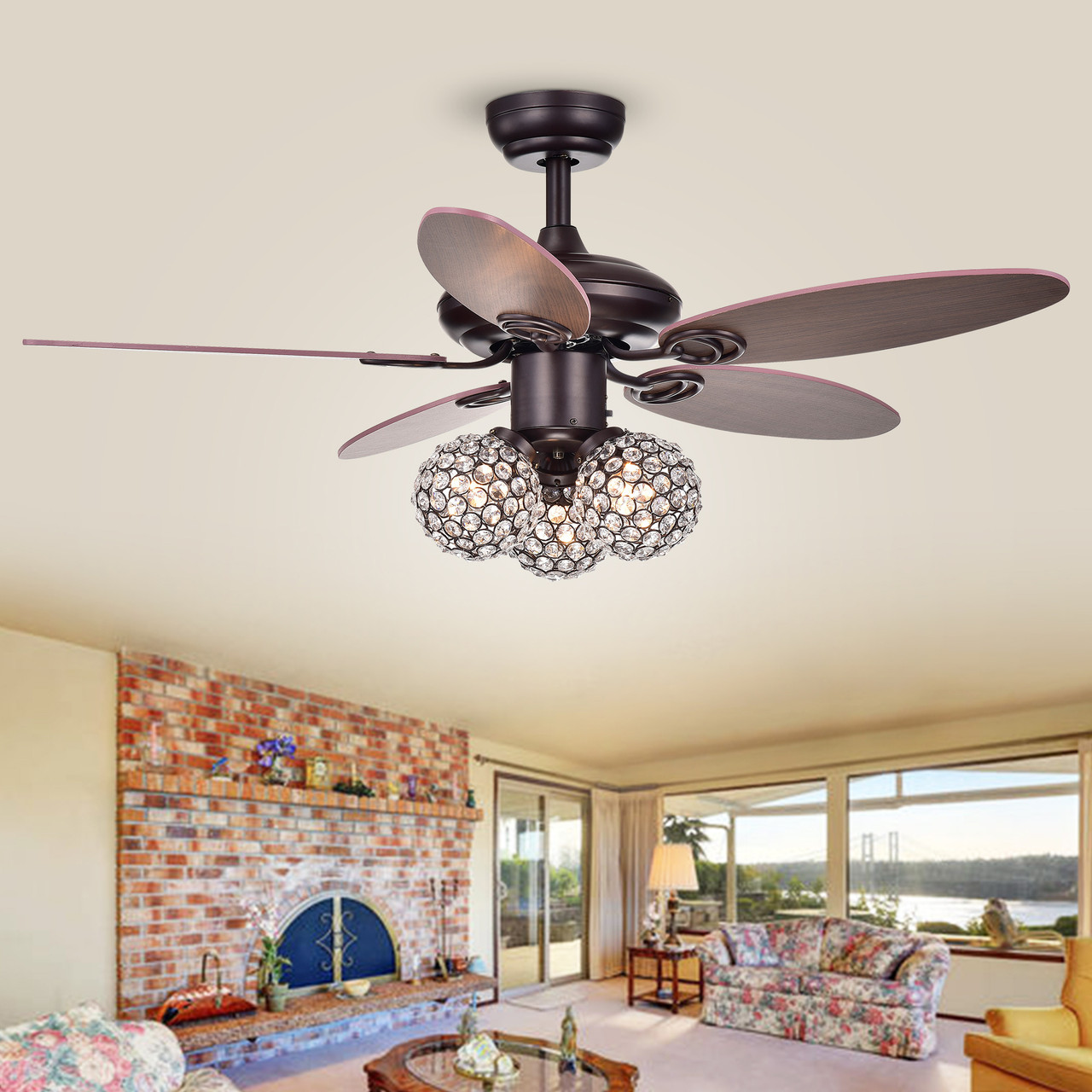 WAREHOUSE OF TIFFANY'S CFL-8279REMO/BR Casimer 42 in. 3-Light Indoor Bronze Finish Remote Controlled Ceiling Fan with Light Kit