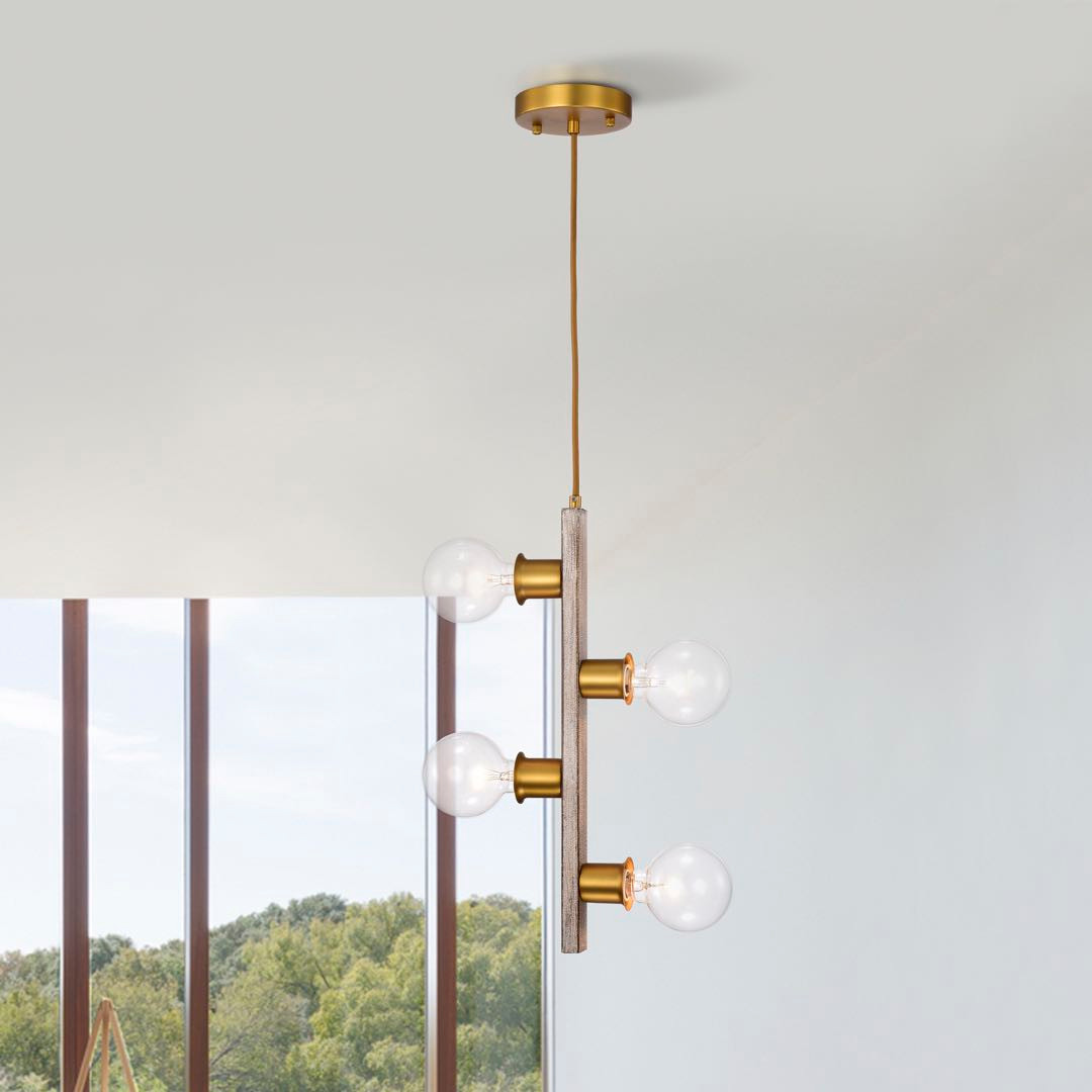 WAREHOUSE OF TIFFANY'S PD008/4 Kirby Wood Grain+Matte Gold 4-Light Vertical Linear Pendant Light
