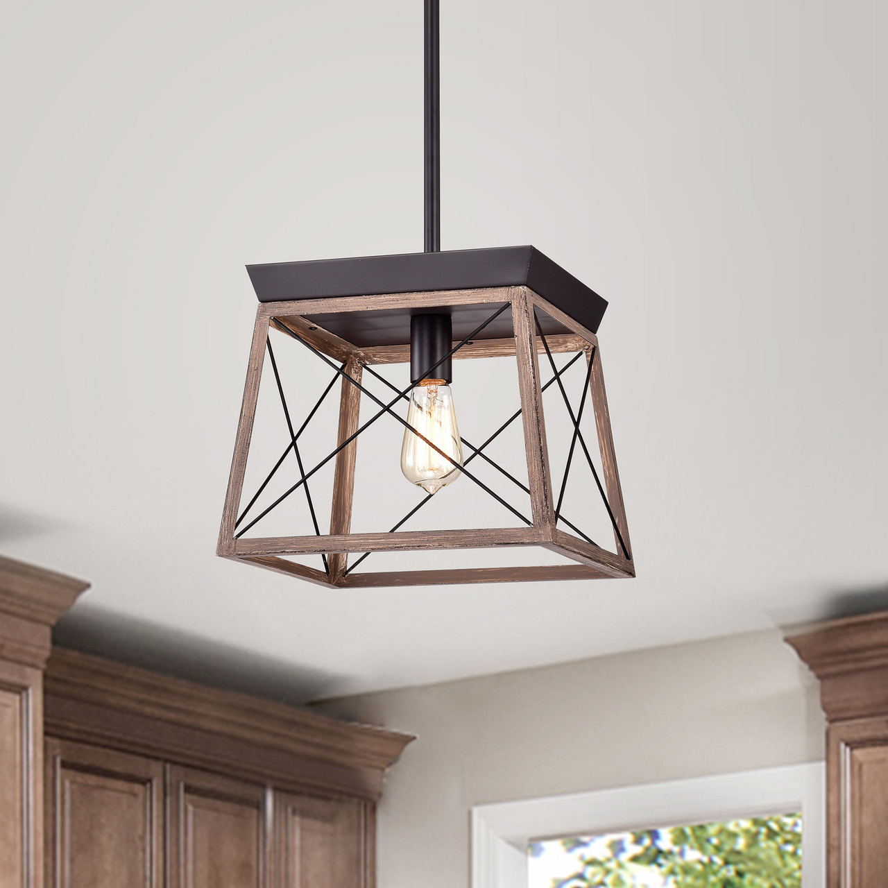 WAREHOUSE OF TIFFANY'S PD003-1IWG Celia 12 in. 1-Light Indoor Oil Rubbed Bronze Finish Pendant Light with Light Kit