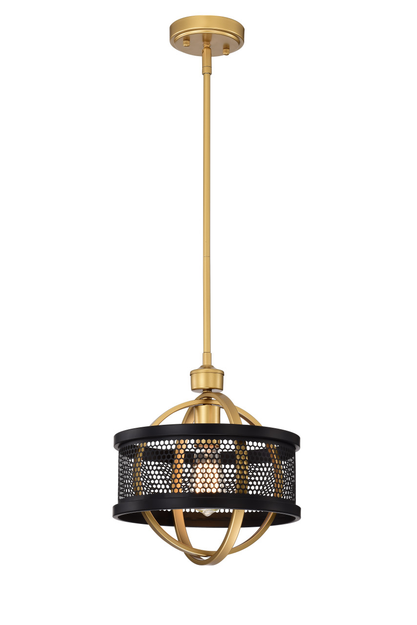 WAREHOUSE OF TIFFANY'S HM249/1BXG Lorelei 11 in. 1-Light Indoor Matte Black and Gold Finish Chandelier with Light Kit