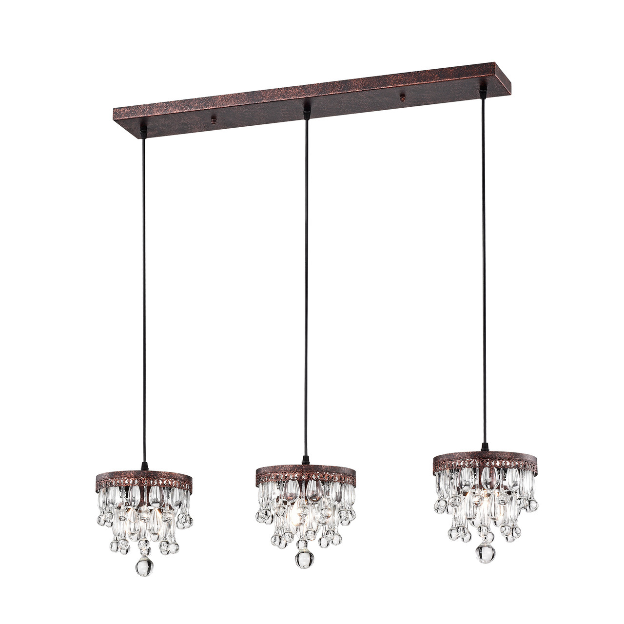 WAREHOUSE OF TIFFANY'S IMP89G/3AC Jerri 8 in. 3-Light Indoor Antique Copper Finish Island Pendant Light with Light Kit