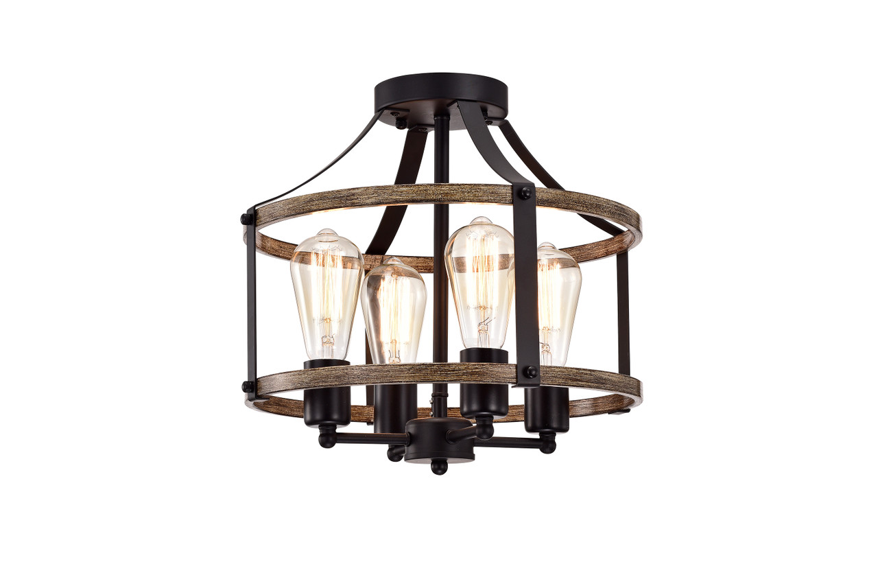 WAREHOUSE OF TIFFANY MX03/4 Teeger Matte Black 4-Light Open Metal Cage Semi-Flush Mount