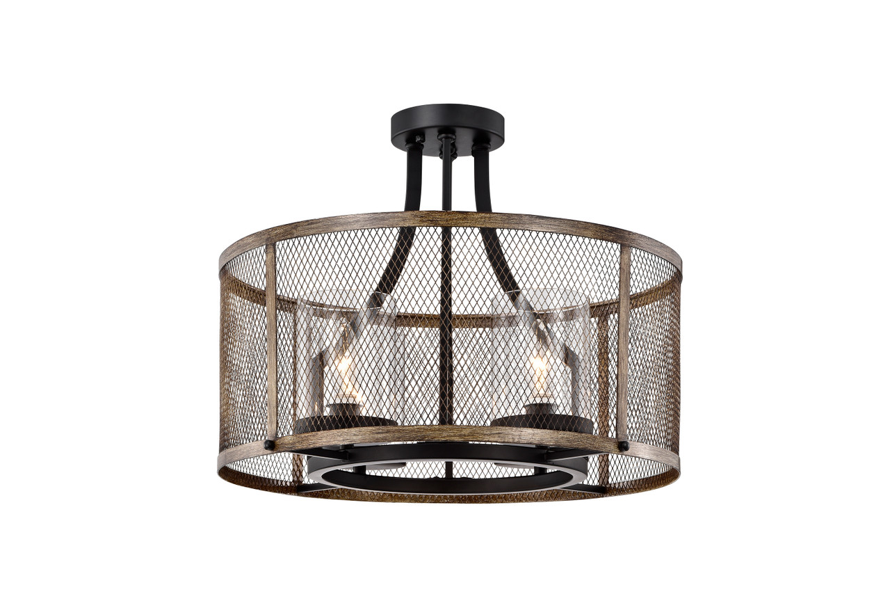 WAREHOUSE OF TIFFANY MX11/4 Adrian Matte Black 4-Light Metal Mesh Drum Shade Semi-Flush Mount