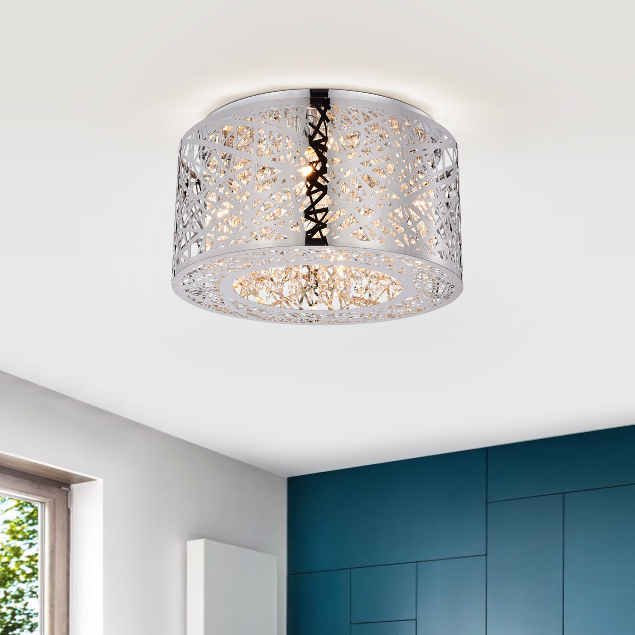 WAREHOUSE OF TIFFANY'S MX32/4CH Braydon Chrome 4-Light Metal Drum Flush Mount