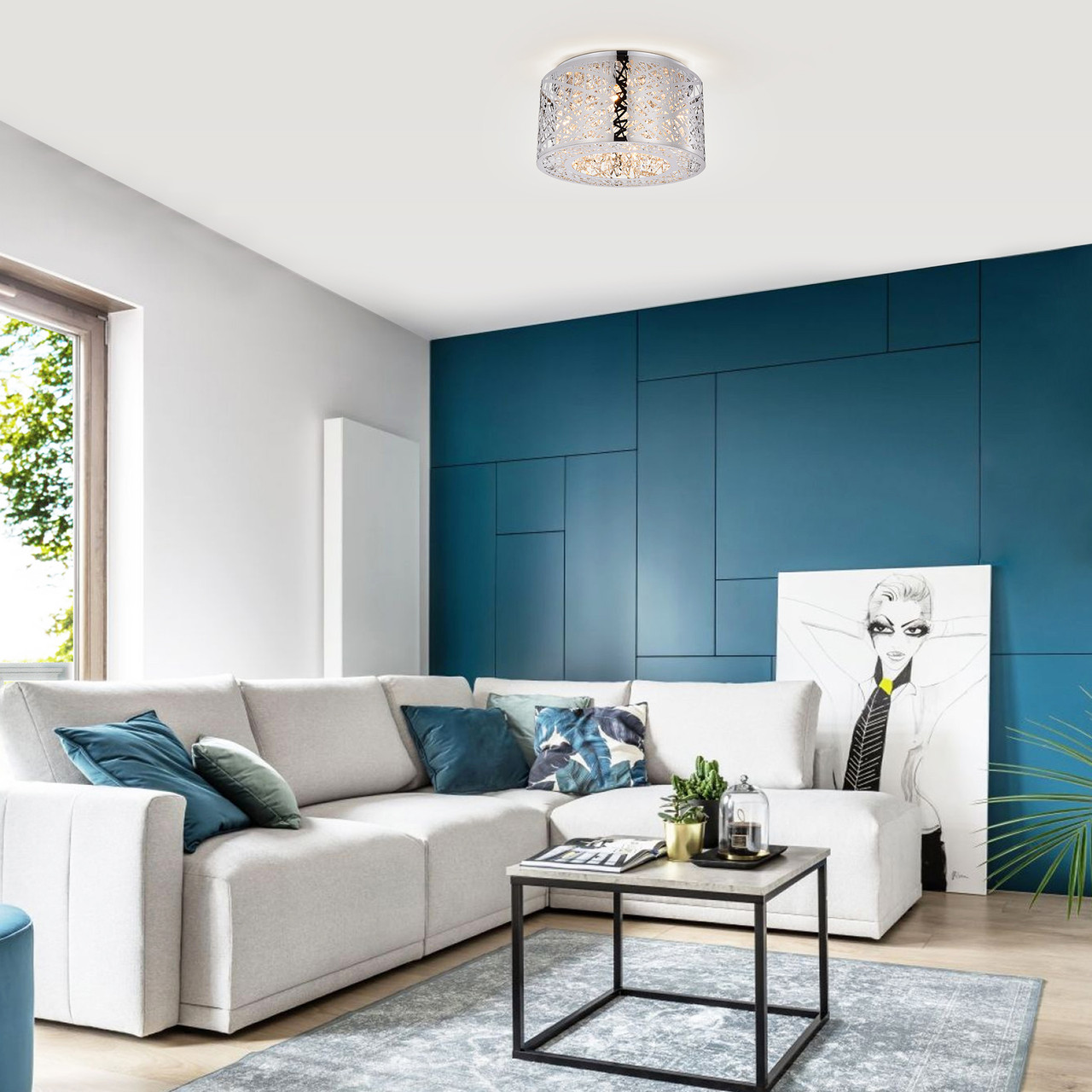 WAREHOUSE OF TIFFANY'S MX32/4CH Braydon Chrome 4-Light Metal Drum Flush Mount