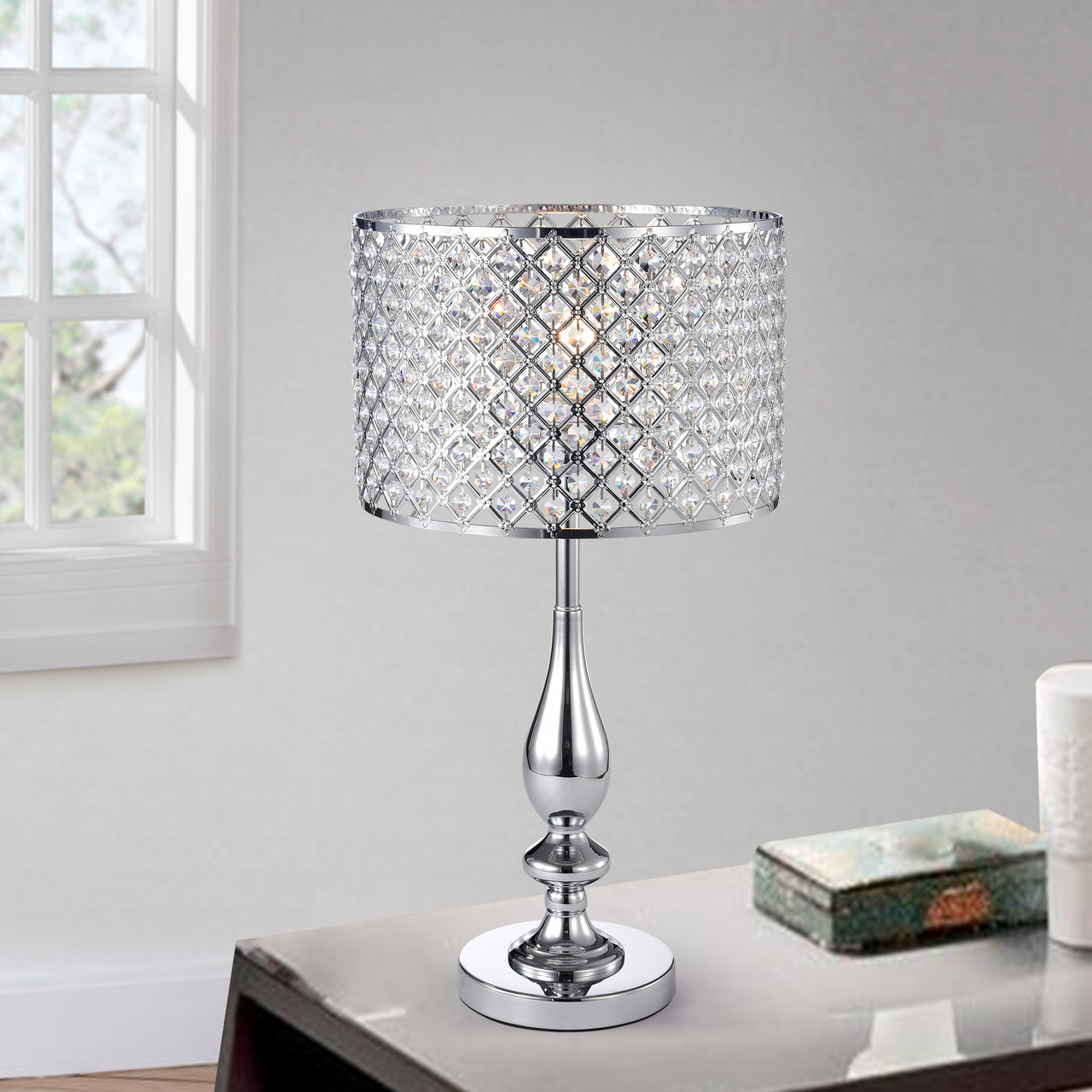 WAREHOUSE OF TIFFANY'S IMT81B/1CH Divina Crystal and Chrome Table Lamp