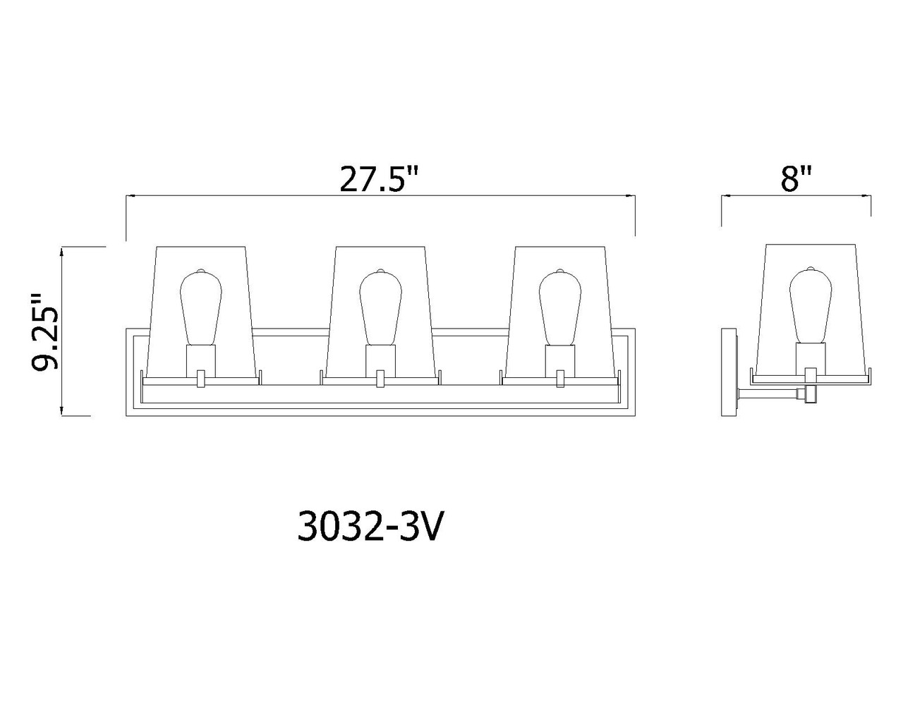 Z-LITE 3032-3V-MB 3 Light Vanity, Matte Black Z-LITE 3032-3V-MB 3 Light Vanity, Matte Black