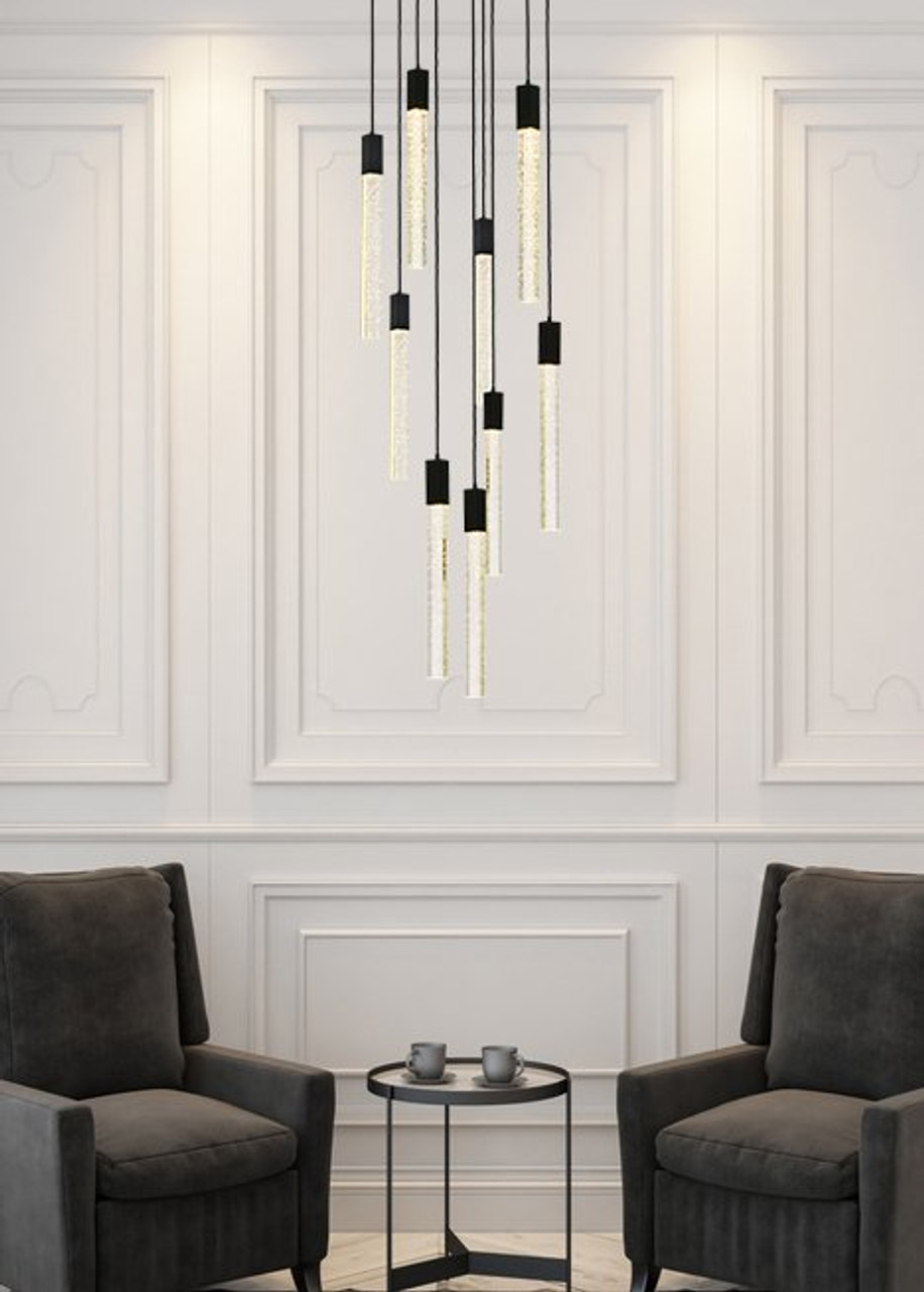 Elegant Lighting 2067D24BK Weston 9 lights pendant in black