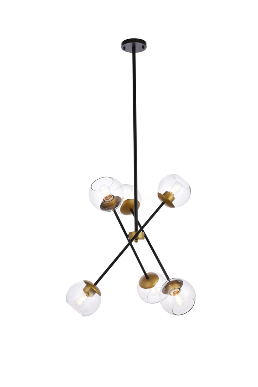 Living District LD656D24BRK Axl 24 inch pendant in black and brass with clear shade