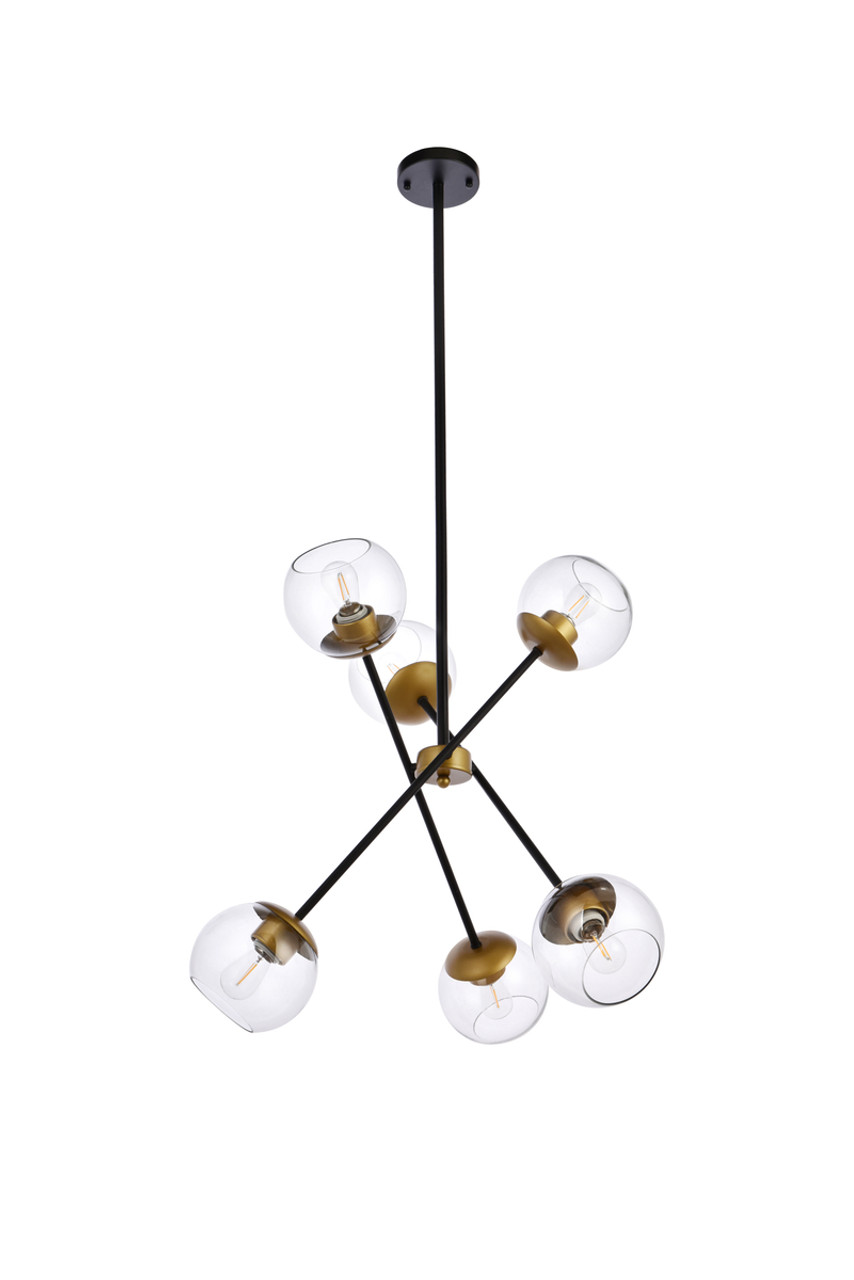 Living District LD656D24BRK Axl 24 inch pendant in black and brass with clear shade