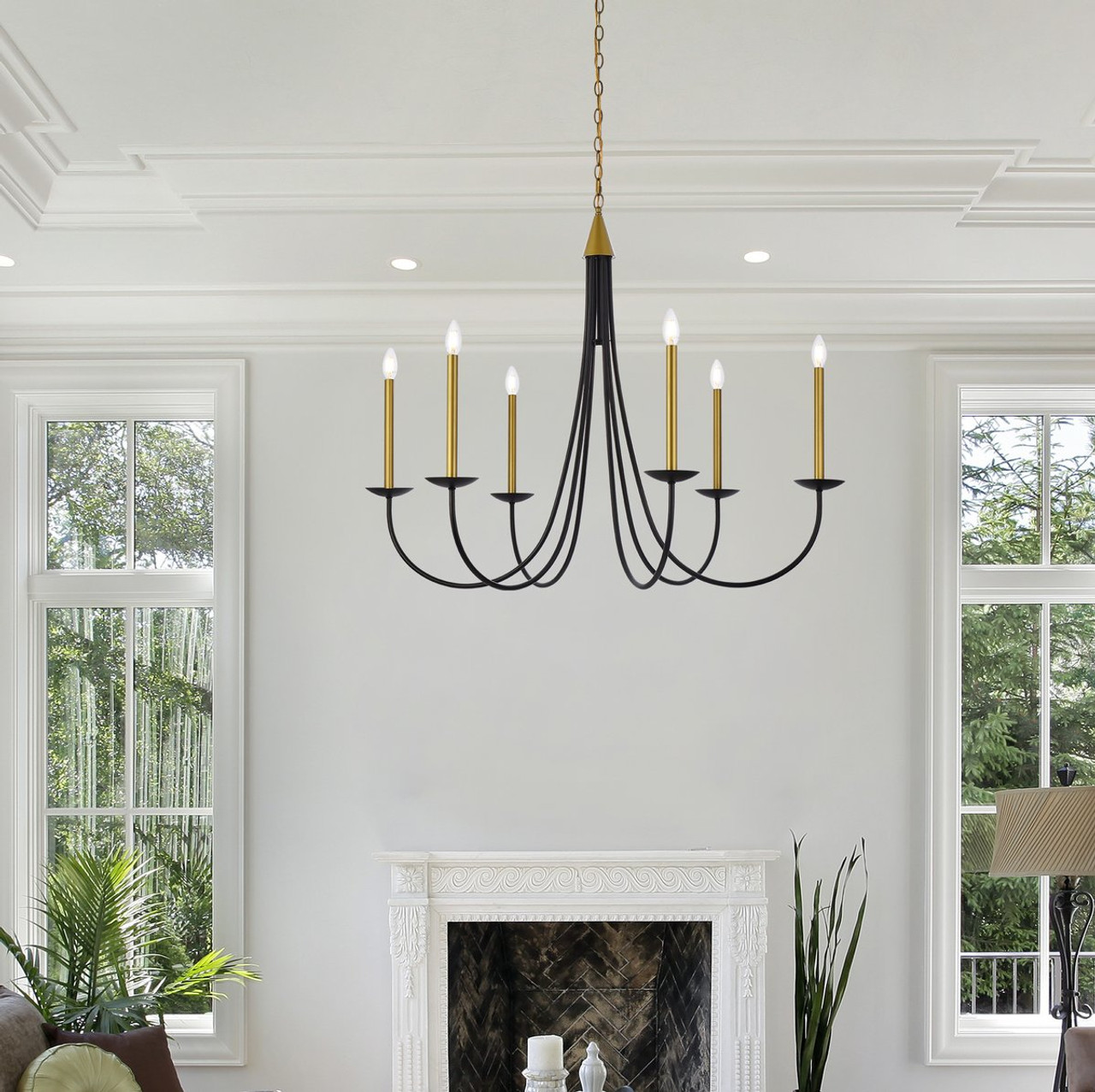 Living District LD810D42BRK Cohen 42 inch pendant in black and brass