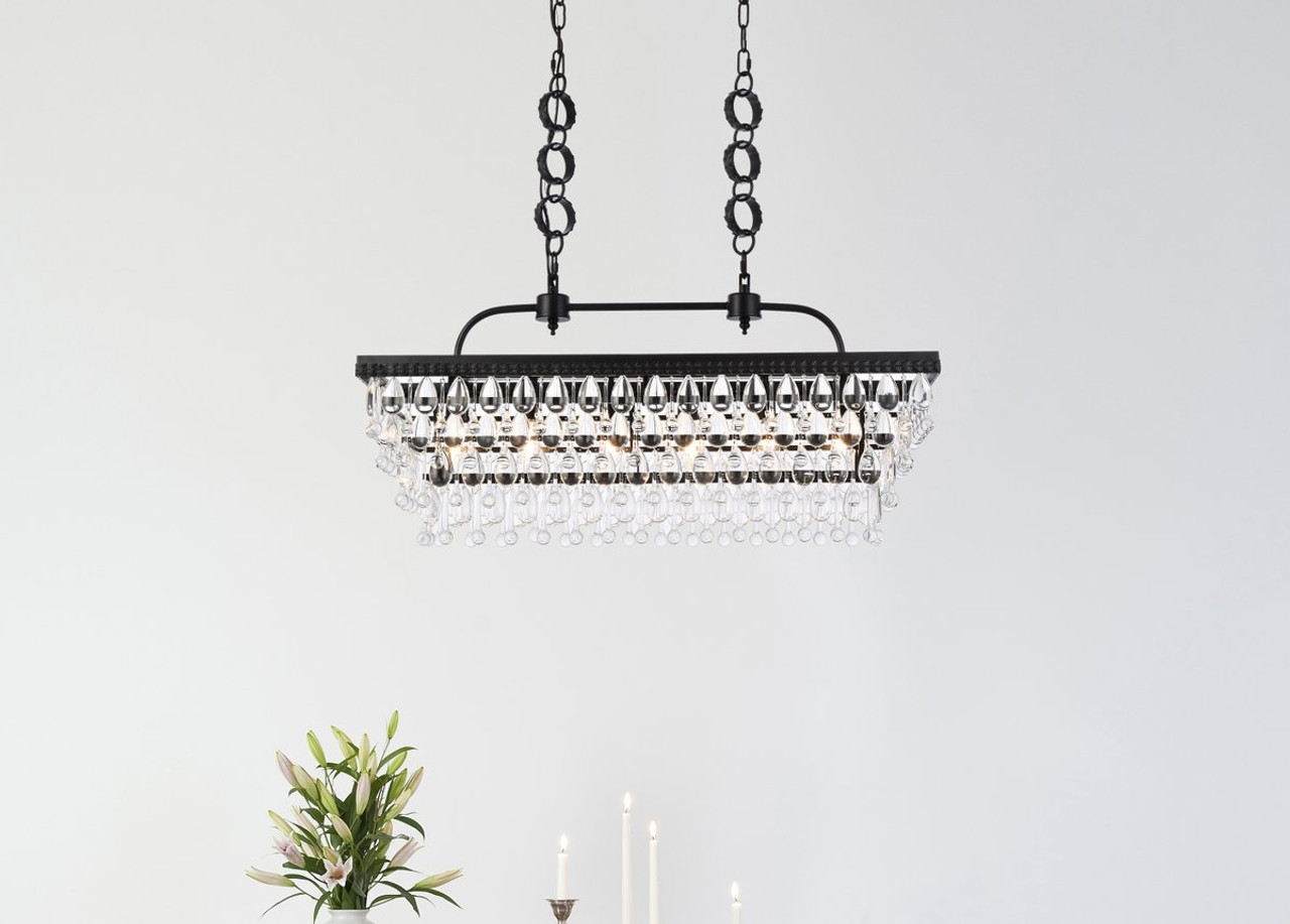 Elegant Lighting 1219G32BK Nordic 32 inch rectangle pendant in black