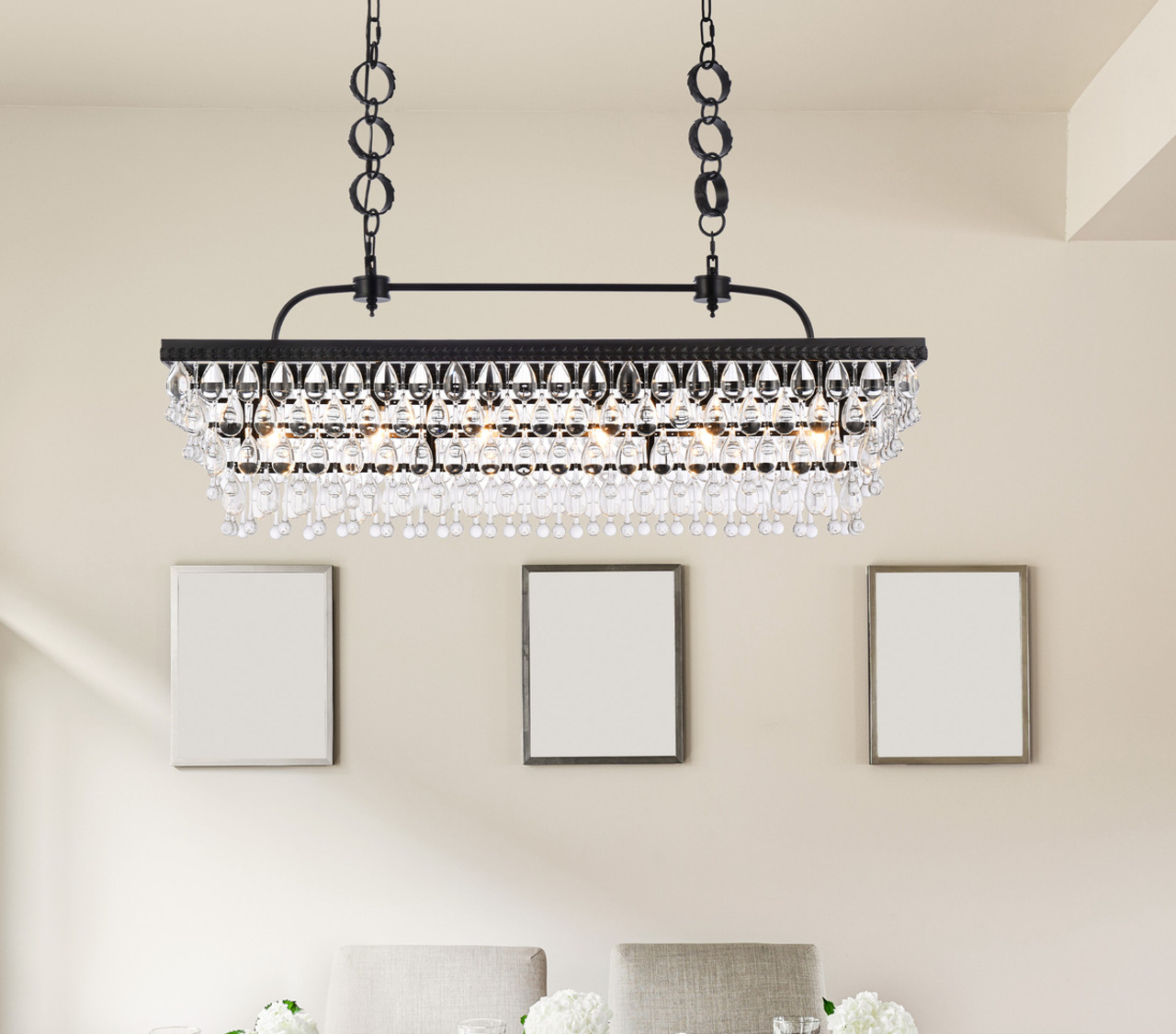 Elegant Lighting 1219G40BK Nordic 40 inch rectangle pendant in black