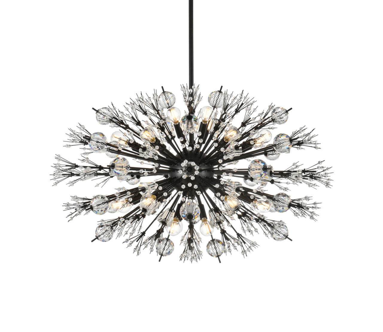 Elegant Lighting 2500D36BK Vera 36 inch crystal starburst oval pendant in black