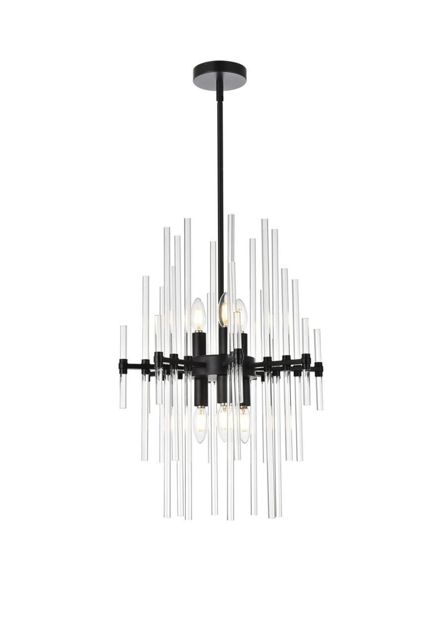 Elegant Lighting 2502D17BK Sienna 17 inch crystal rod pendant in black