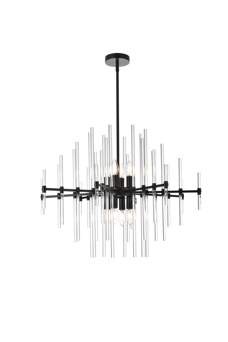 Elegant Lighting 2502D31BK Sienna 31 inch crystal rod pendant in black