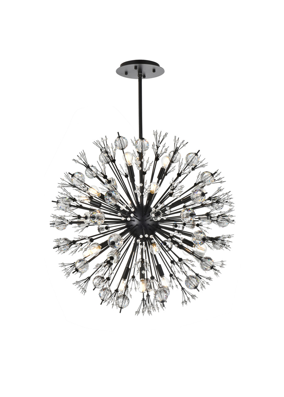 Elegant Lighting 2500D32BK Vera 32 inch crystal starburst round pendant in black