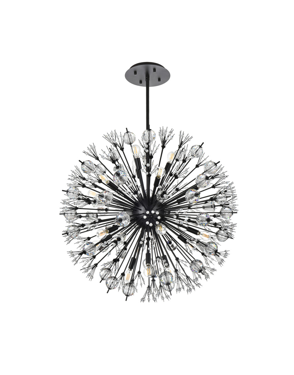 Elegant Lighting 2500D32BK Vera 32 inch crystal starburst round pendant in black