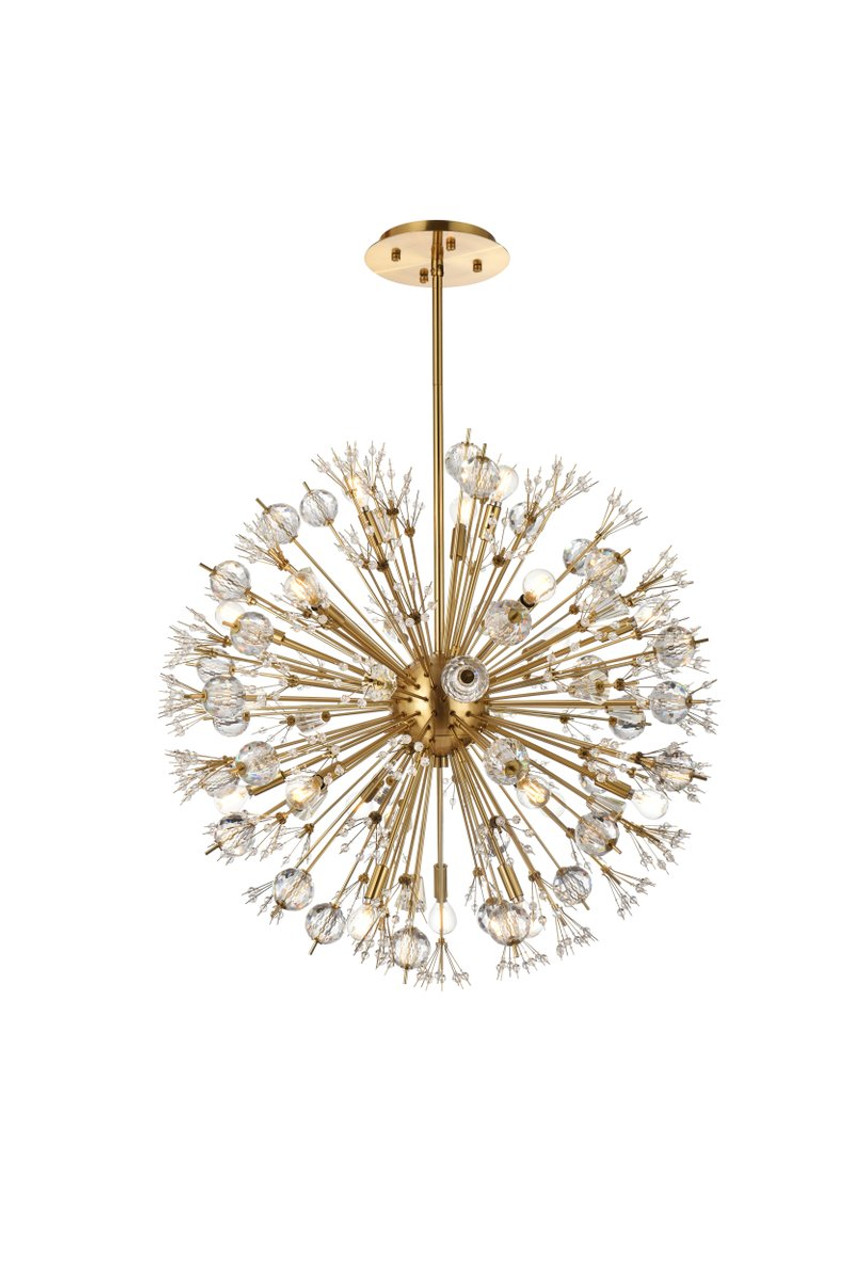 Elegant Lighting 2500D32SG Vera 32 inch crystal starburst round pendant in gold