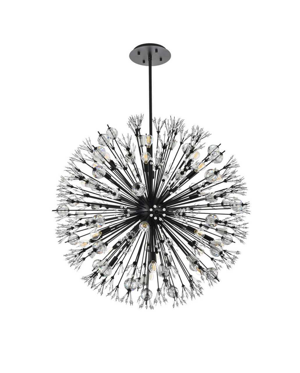 Elegant Lighting 2500D38BK Vera 38 inch crystal starburst round pendant in black